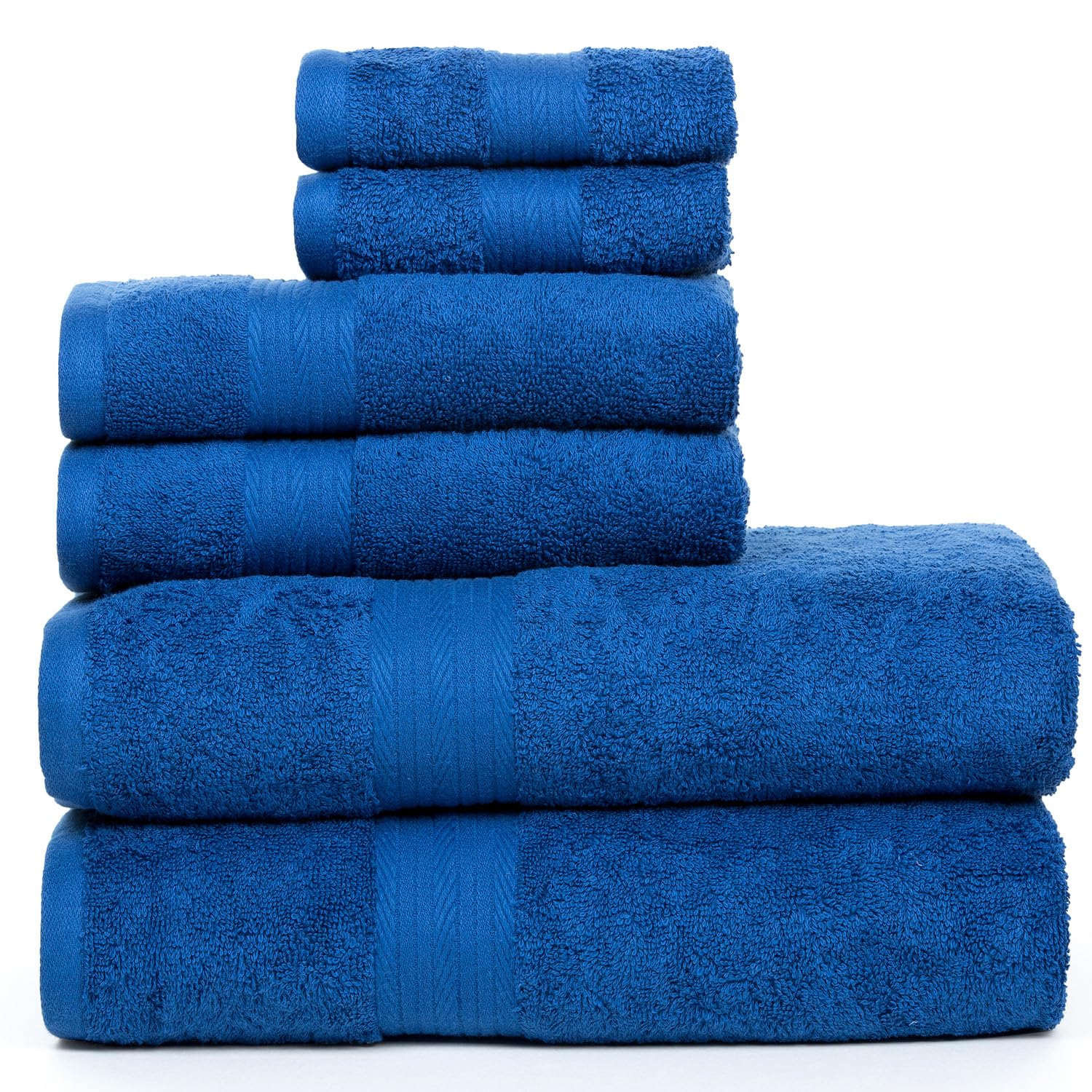 Ample Decor 100% Cotton 6 Piece Towels Sets For Bathroom, 2 Bath Towels, 2 Hand Towels, 2 Wash Cloths - Navy