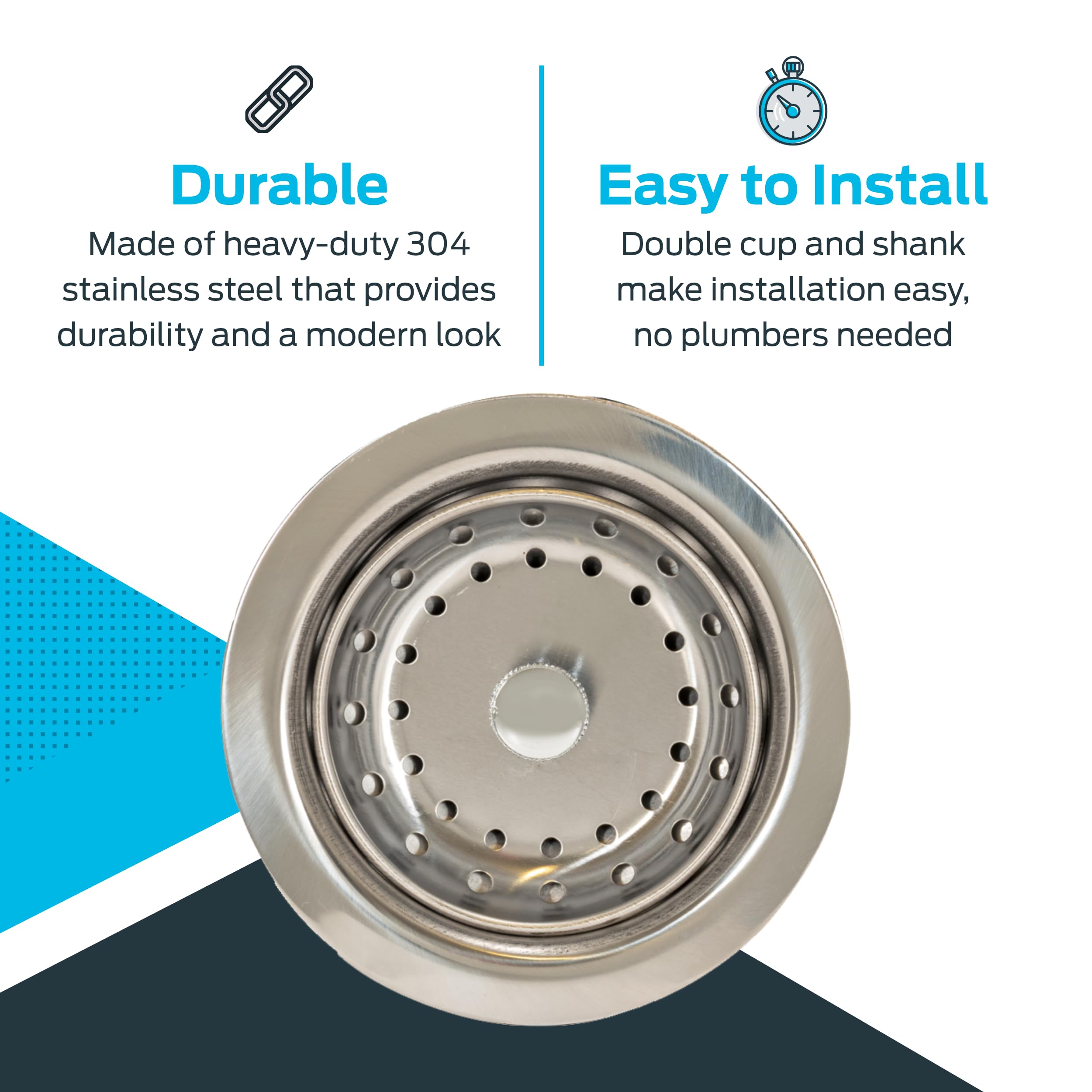 Ez-Flo Double Cup Kitchen Sink Drain Assembly, Sink Strainer Fits 3-1/2 Inch To 4 Inch Opening, 1-1/4 Inch Standard Shank, Stain