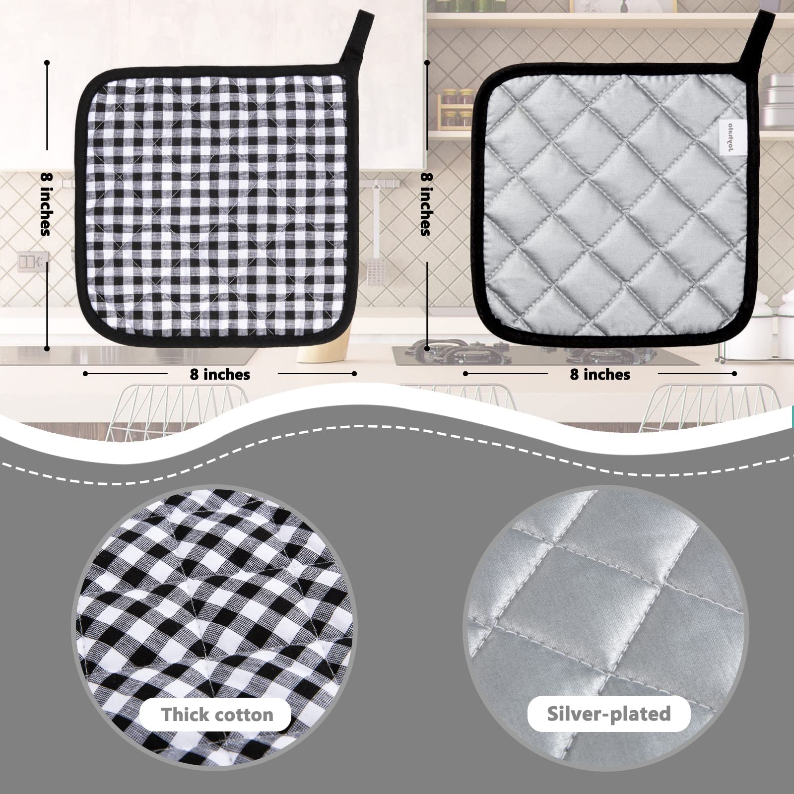 Joyhalo 4 Pack Buffalo Plaid Christmas Pot Holders For Kitchen Heat Resistant Pot Holders Sets Oven Hot Pads For Cooking Baking,