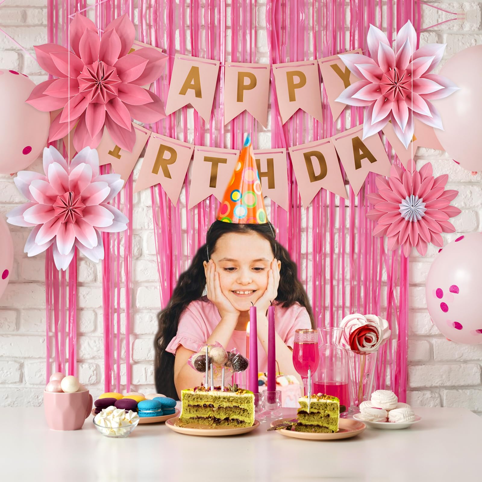 Adlkgg Paper Flower Fan Party Decorations, Pink Paper Fan Flower Wall Background For Classroom Decor, Tea Party, Spring Summer P