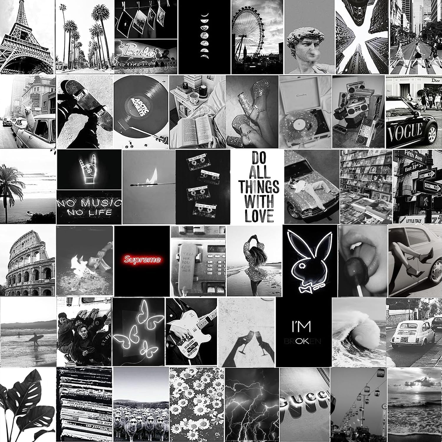 Michgar Black And White Collage Kit Pictures For Wall Decor,50 Set 4''X6''Prints Black And White Collage Kit Room Asthetic Image