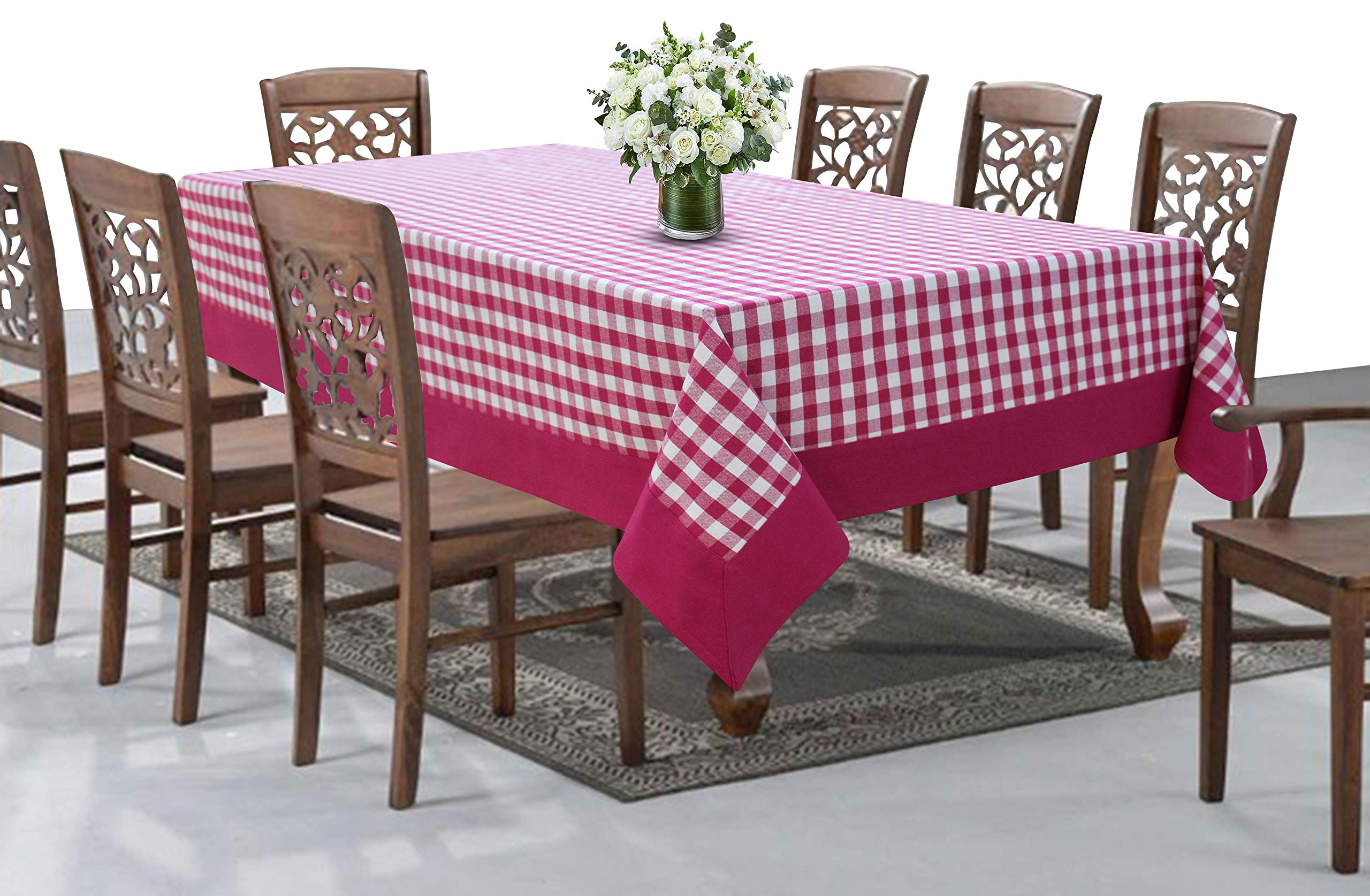AIRWILL Cotton Checkered Pattern 8 Seater Table Cloth Pack of 1 pc (Pink)