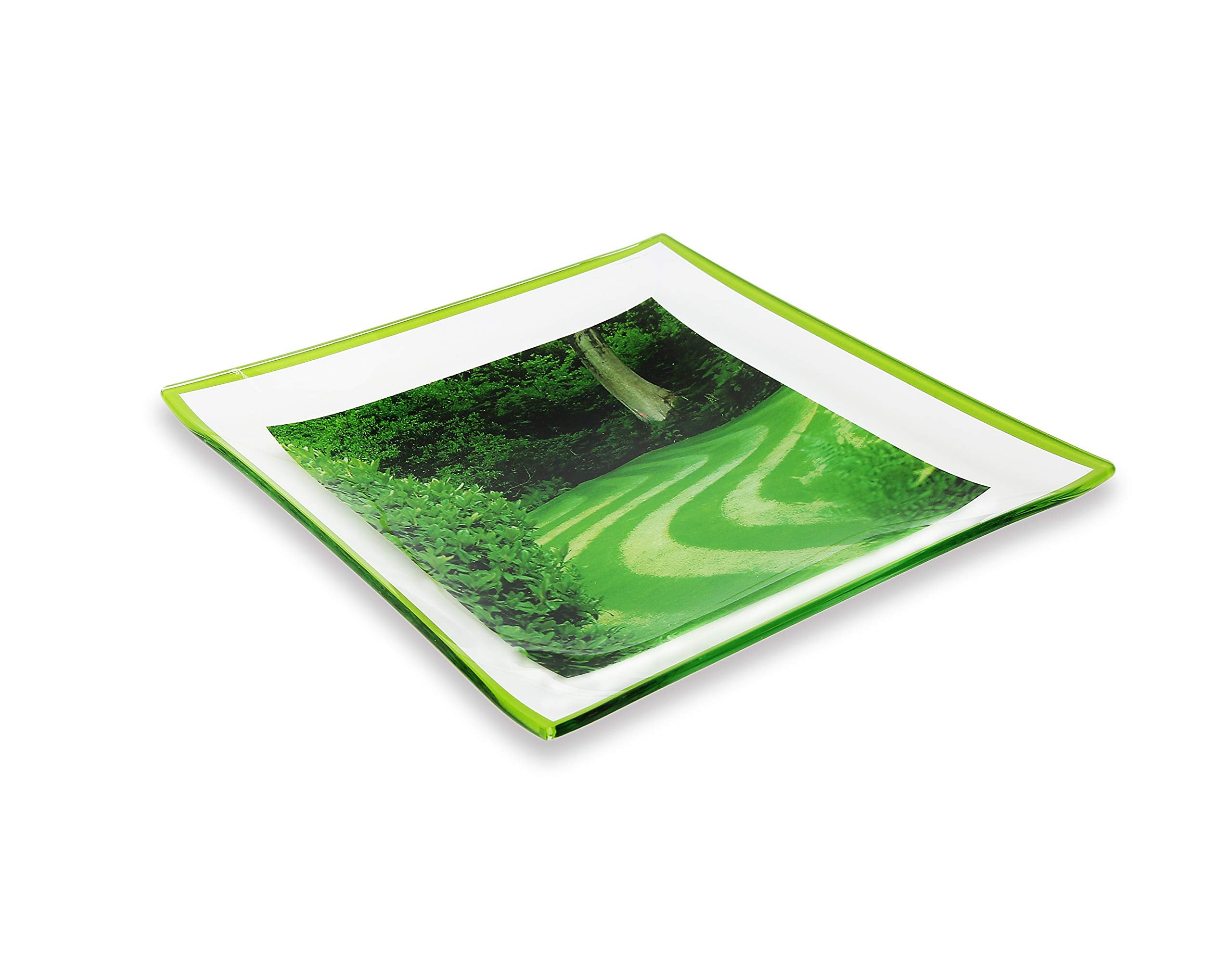 Gac Square Tempered Glass Serving Plates - Dinner Plates With Vivid Landscape Design, Break & Chip Resistant, Lightweight & Stac
