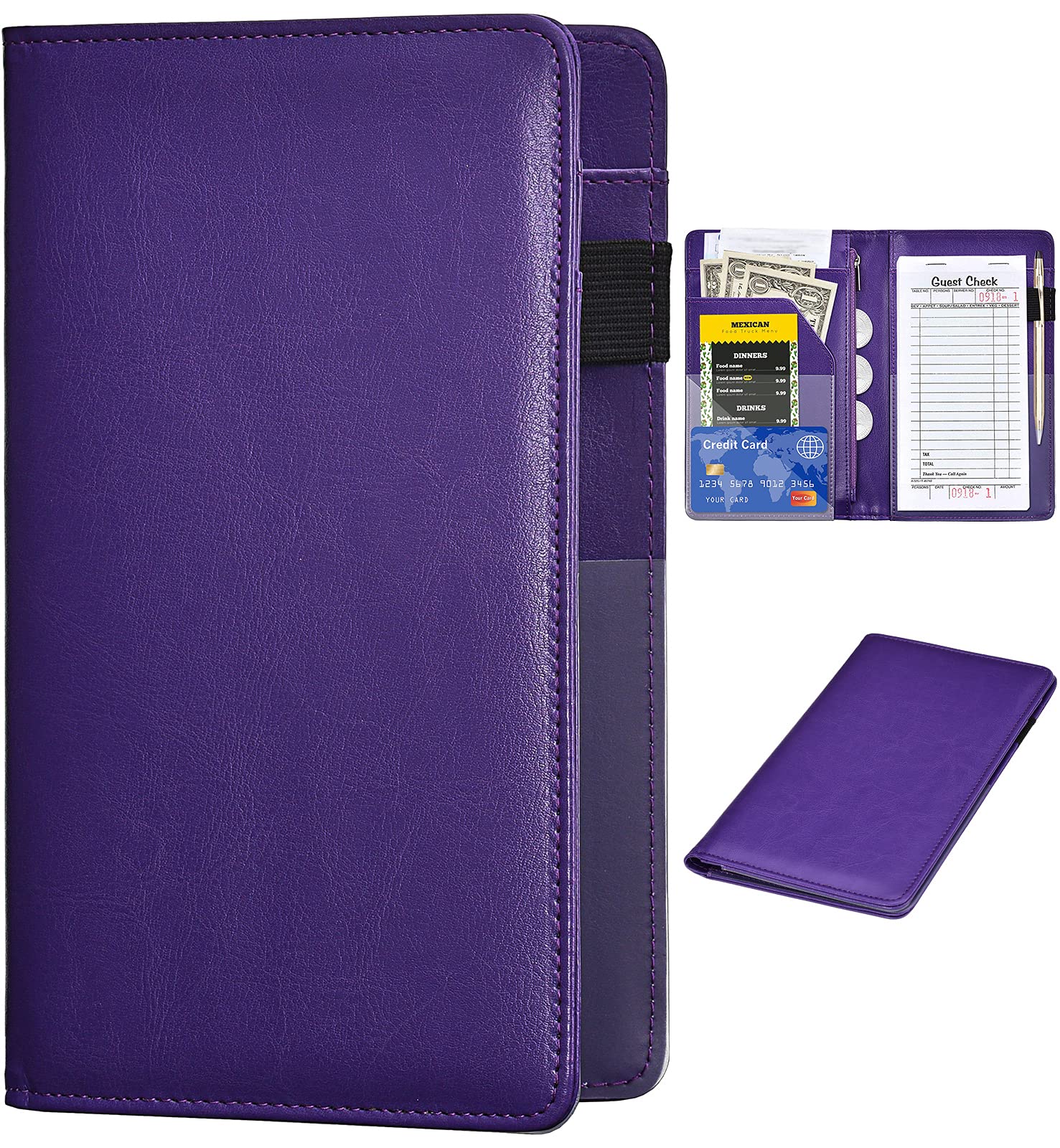 Server Books For Waitress - Leather Waiter Book Server Wallet With Zipper Pocket, Cute Waitress Book&Waitstaff Organizer With Mo