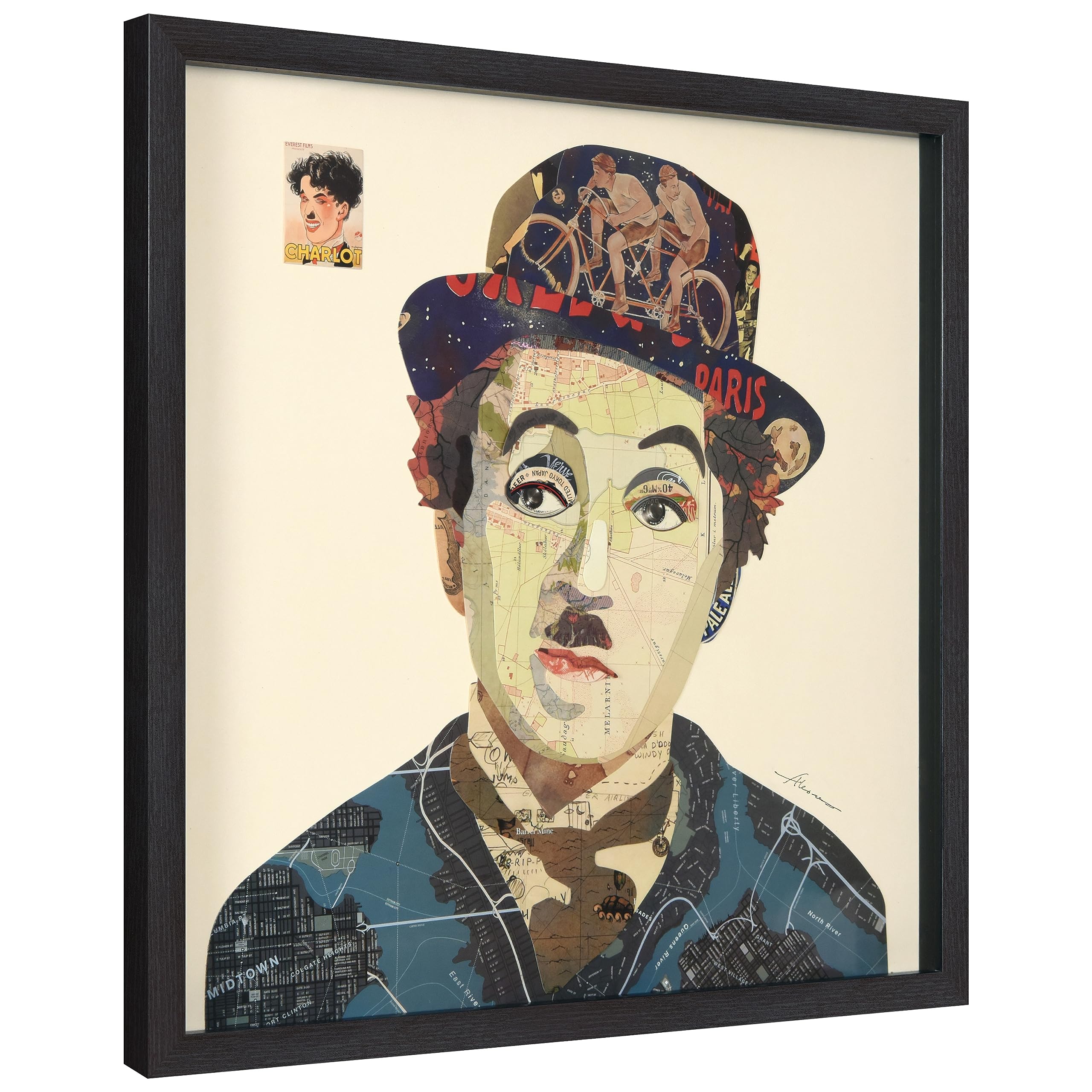 Empire Art Direct &Apos;Charlie&Apos; Alex Zeng&Apos;S Dimensional Collage,Under Glass &Amp; A Black Shadow Box Frame