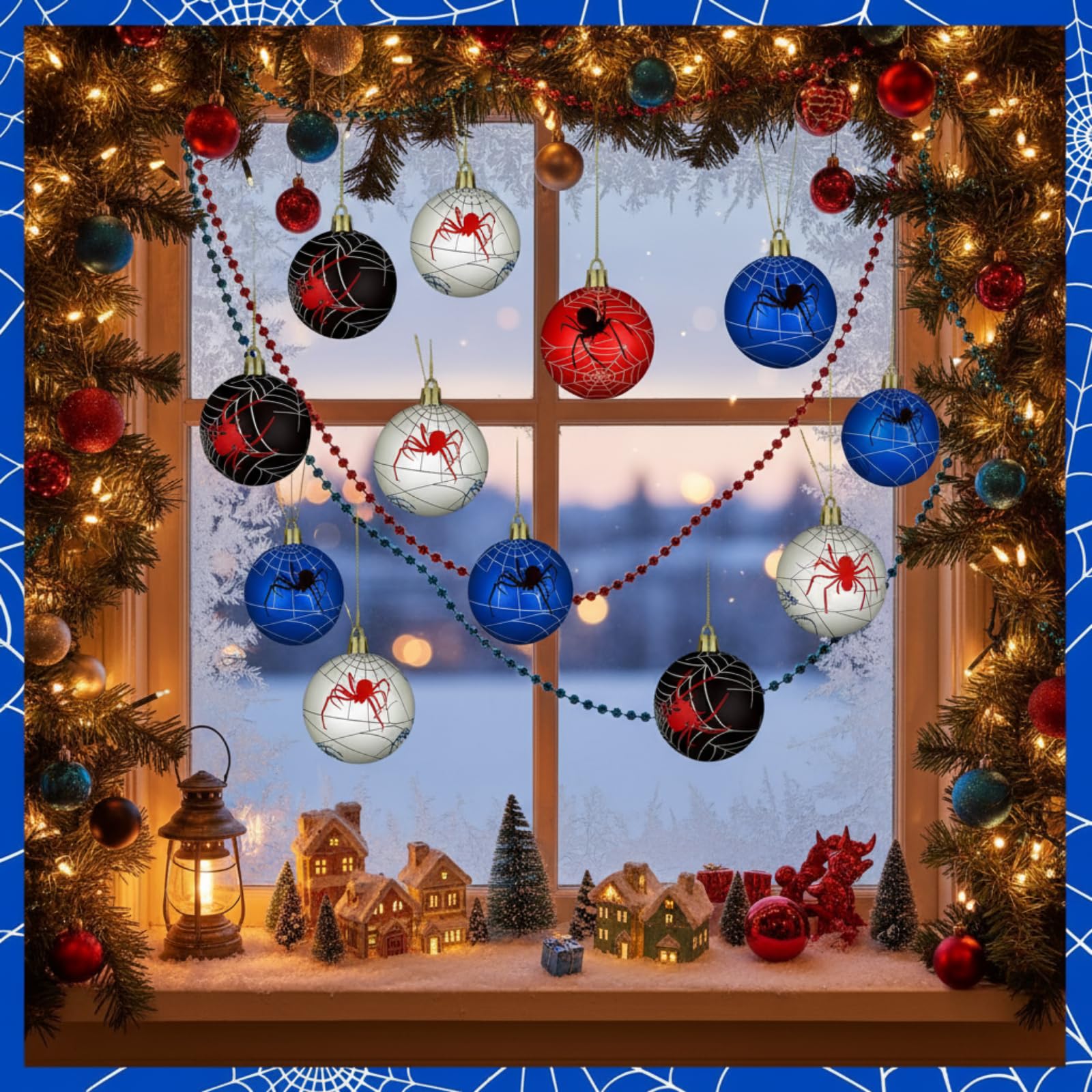 Syhood 12 Pcs 2.4'' Spider Christmas Ball Ornaments Christmas Tree Balls Foam Hanging Decoration Spider Web Pattern Xmas Party S