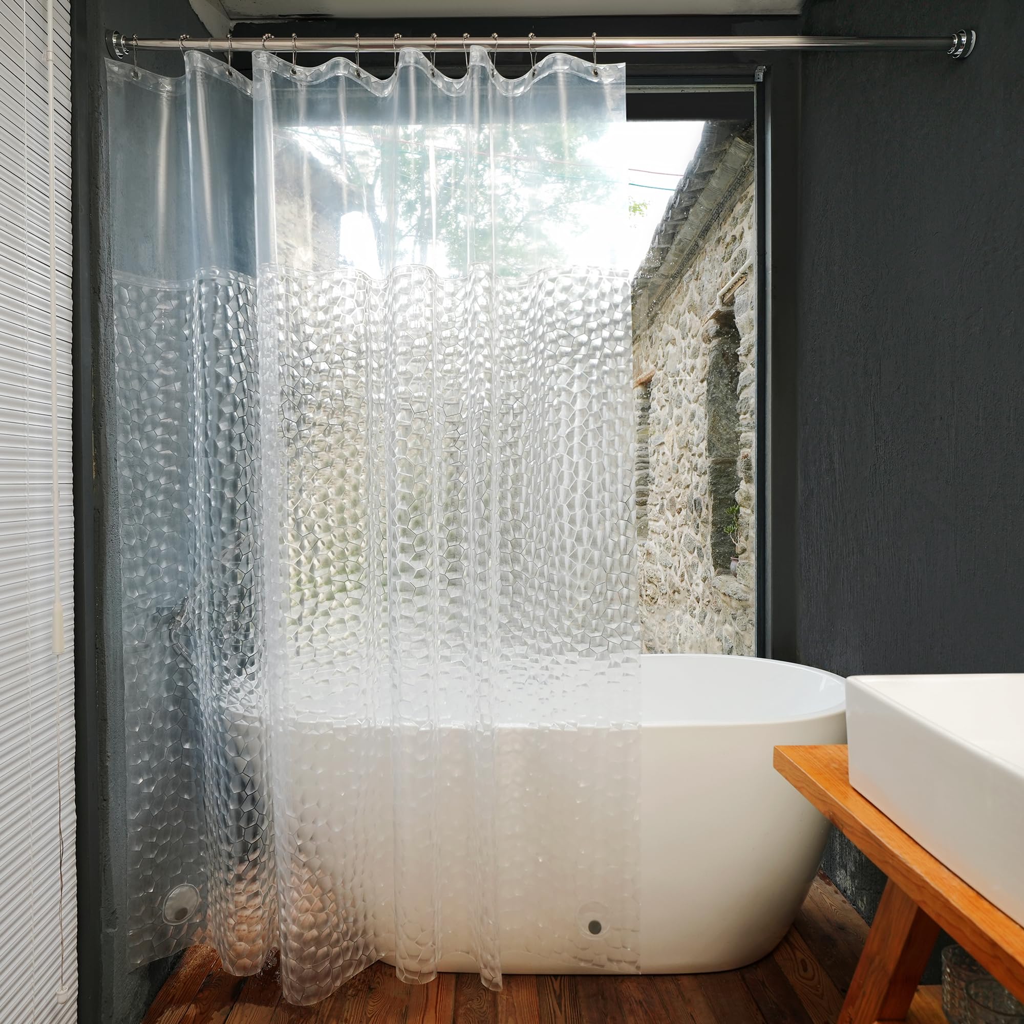 Ryhpez Clear Shower Curtain Liner - Shower Curtain Set With Hooks, Water Cube Pattern With See Through Top Window | 72X78