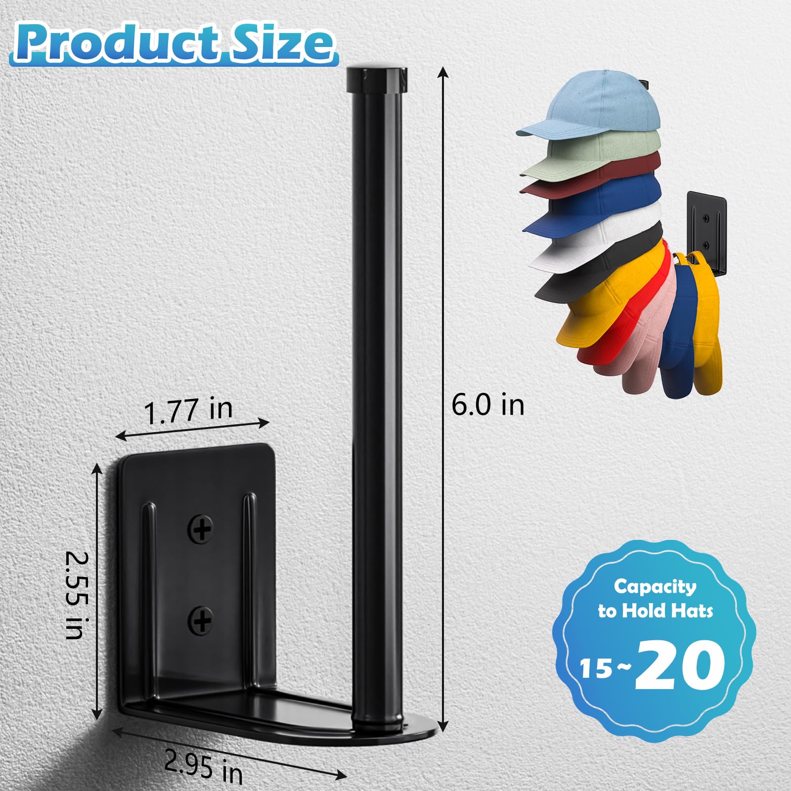 Hztint 4 Pack Stainless Steel Hat Organizer For Baseball Caps, Baseball Cap Organizer, Strong Adhesive/Wall Drilled Hat Rack For