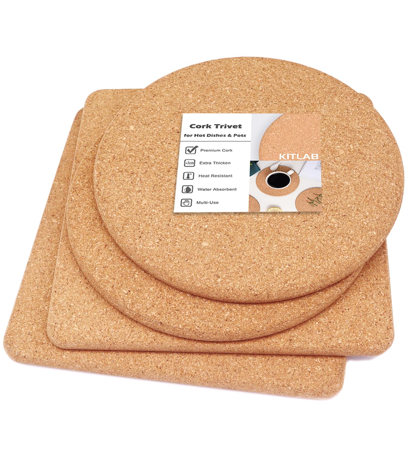 Kitlab Cork Trivet, High Density Fine Particle Thick Cork Trivets For Hot Dishes, 8 Inch Heat Resistant Cork Coaster, Cork Place