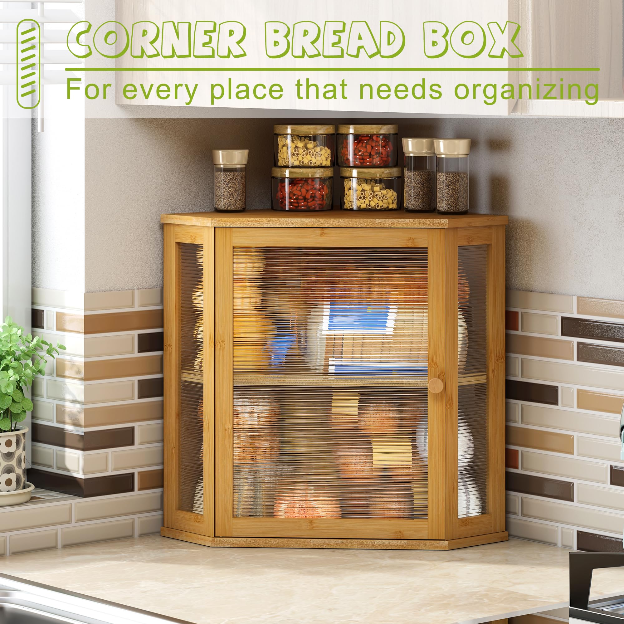 BMOSU Bamboo Bread Box - Large Capacity Double Layer Storage Bin, Extra Large, Natural Finish