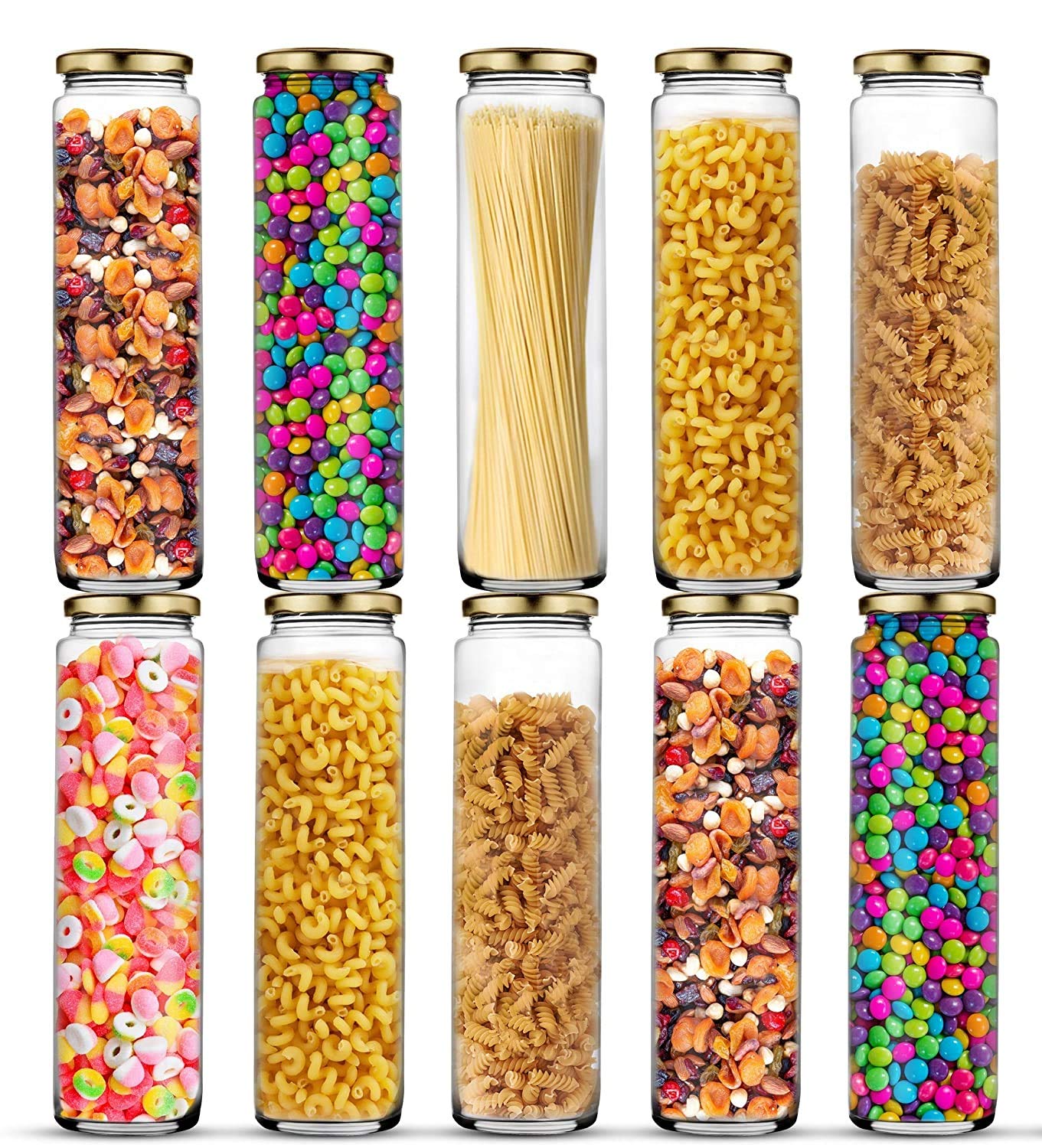 Ash & Roh Big Bamboo Clear Long Bamboo Glass Kitchen Storage Glass Jar For Sauce Pickle Cereal Spice Spaghetti Noodles, 500 Ml 