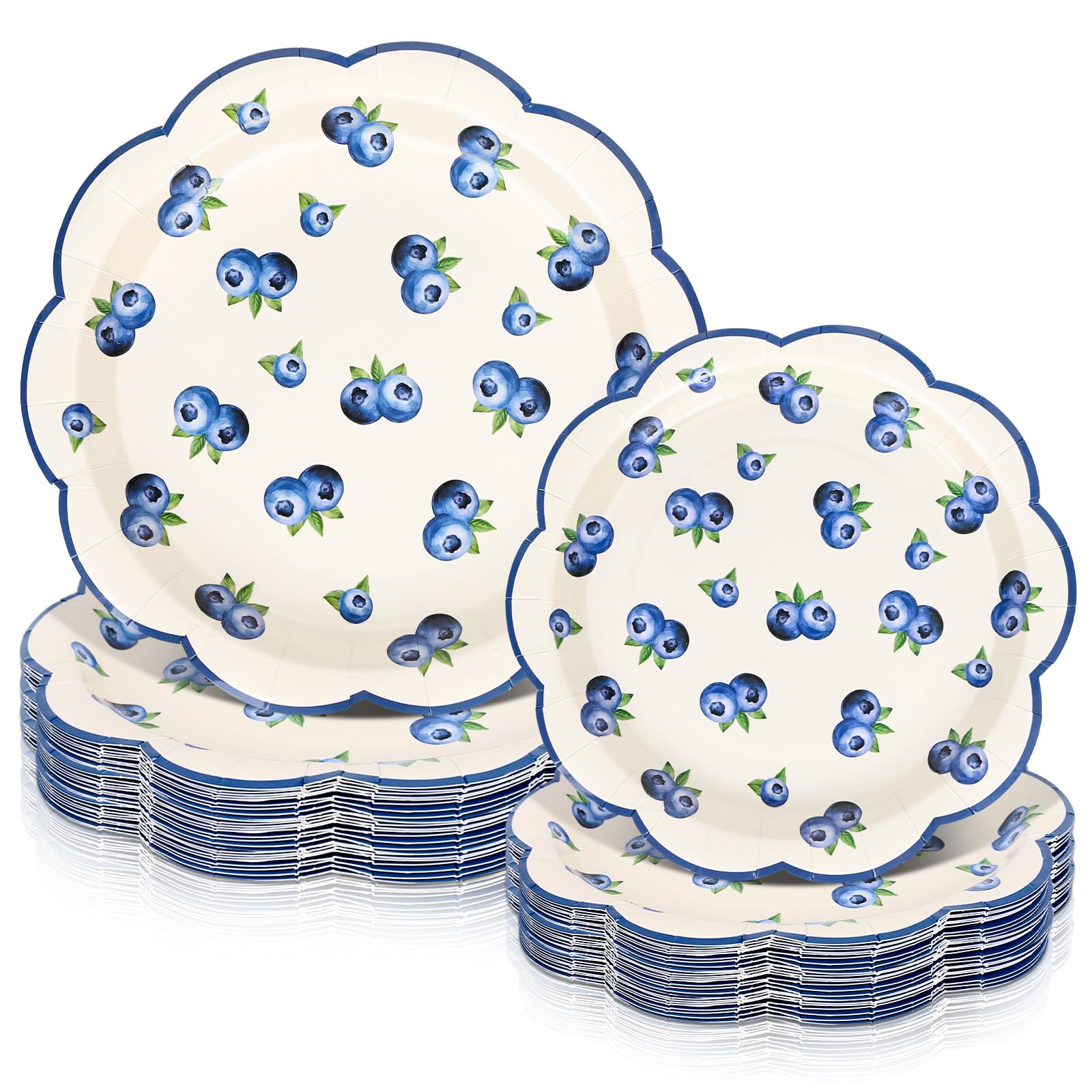 FYSUIMU 50Pcs Blueberry Scalloped Paper Plates 7 & 9 Inch Disposable Dinner Dessert Plates for Summer Birthday Baby Shower Party