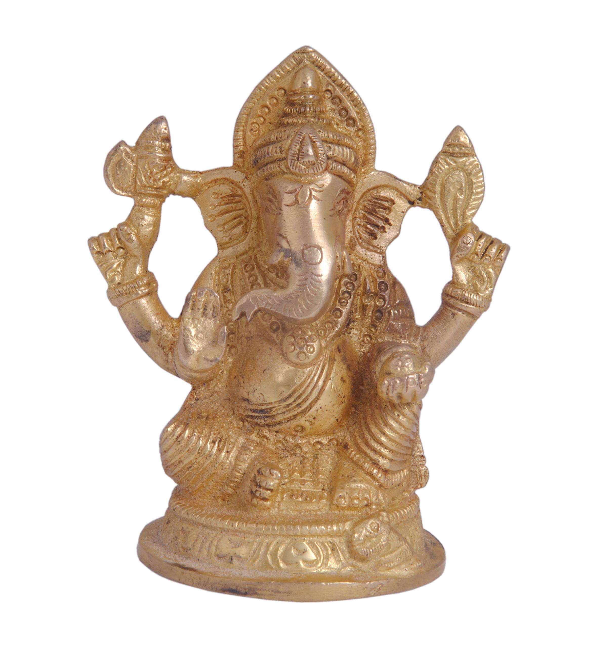 Shiv Shakti Arts Ganesha Sitting Pure Brass Statue - Vastu Poojan Item - Ganesh Ji Showpiece Murti Deewali, Navratri Puja Purpos