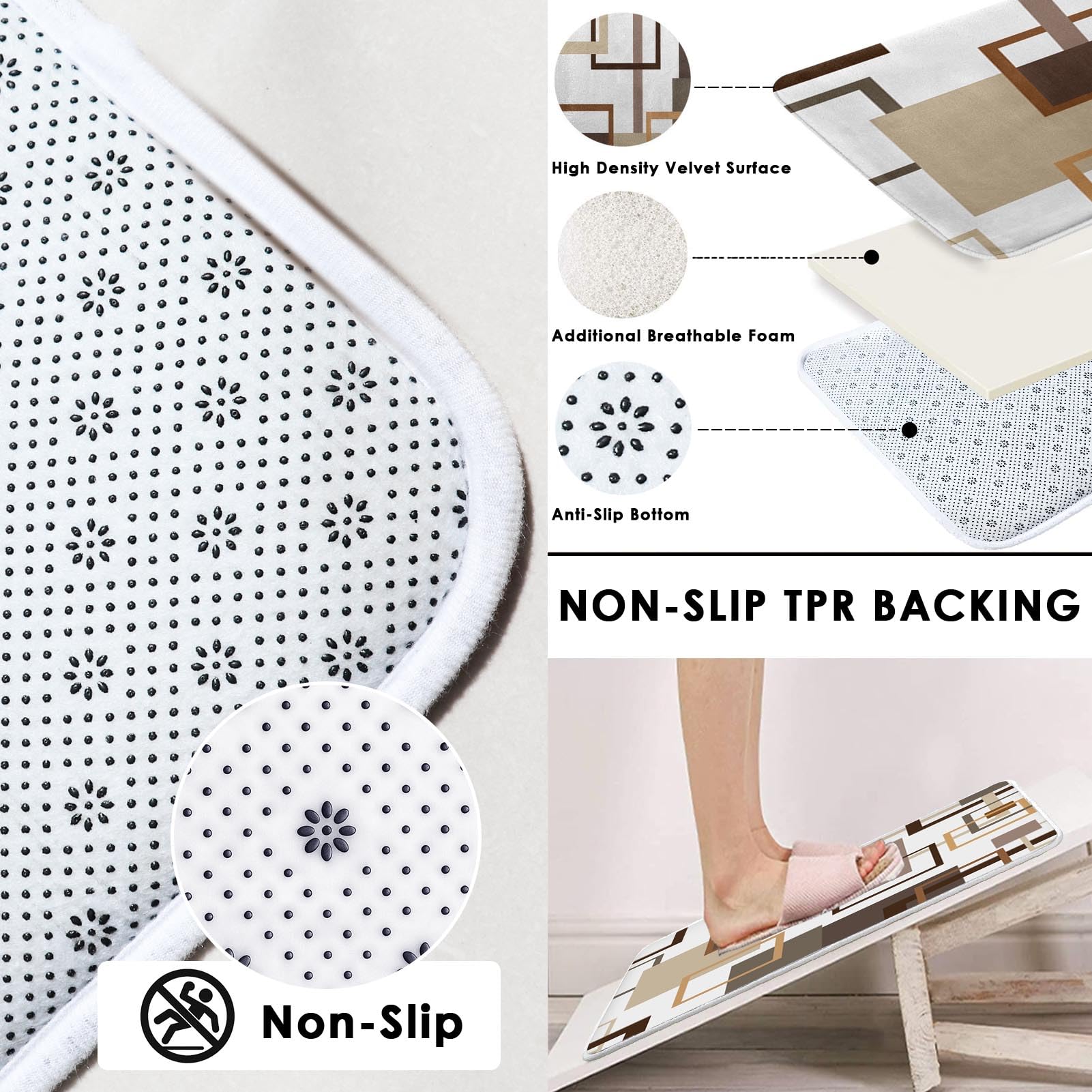 Geometric Brown Shower Curtain Set with Toilet Lid Cover and Non-Slip Rugs  Abstract Square 4 Pcs Shower Curtain for Bathroom  Modern Simple Line Bathroom Decor