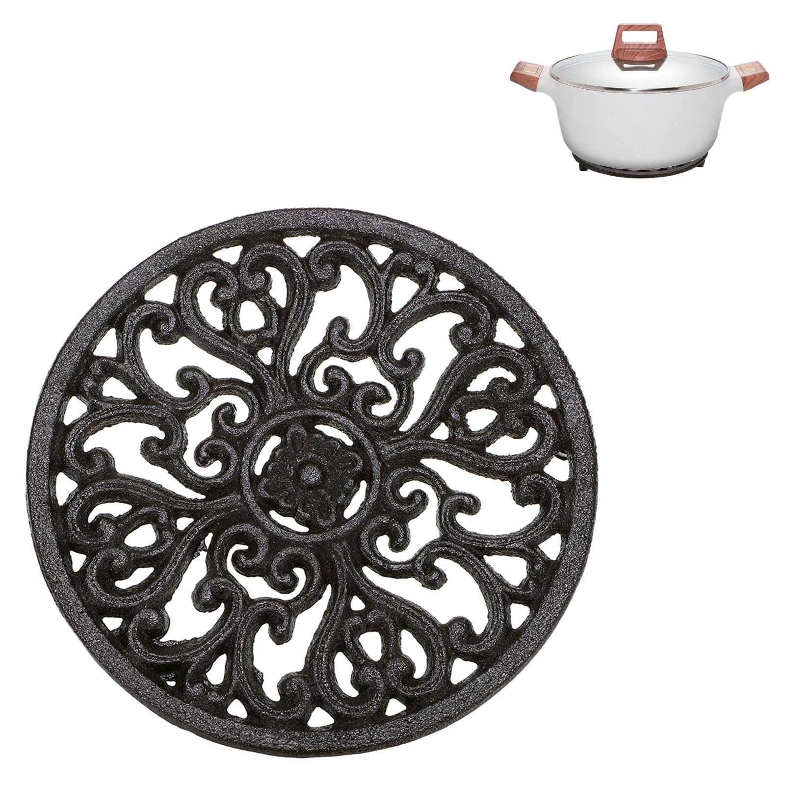 Sumnacon 1Pcs Round Cast Iron Trivet - 6.7 Inch Heat Resistant Iron Trivet For Hot Dish Pot Pan Plate Teapot, Rustic Cast Iron H