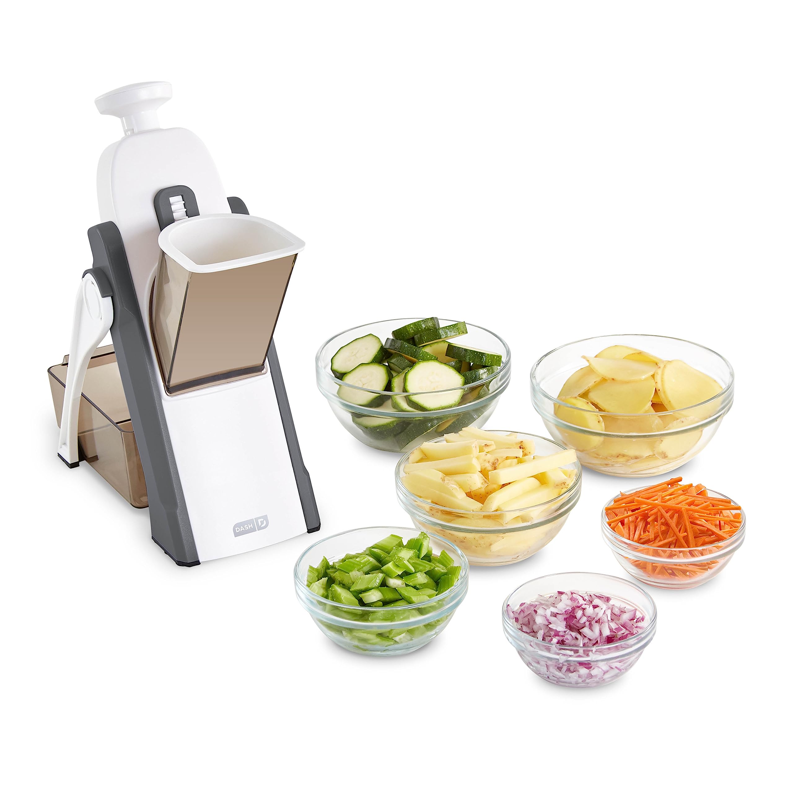 DASH Safe Slice Mandoline Slicer, Julienne + Dicer for Vegetables, Meal Prep & More with 30+ Presets & Thickness Adjuster  Grey