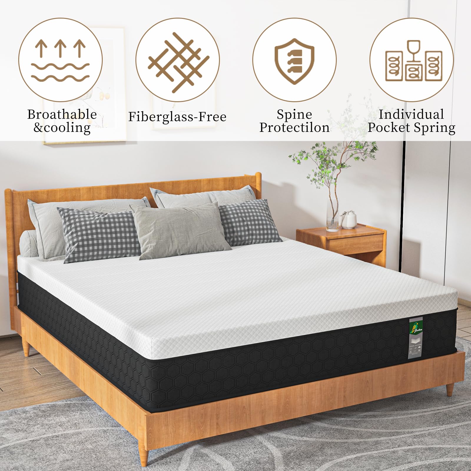 Jeekea Full Size Mattress, 10 Inch Innerspring Hybrid Mattress In A Box With Memory Foam For Back Pain Relief, Medium Firm Mattr