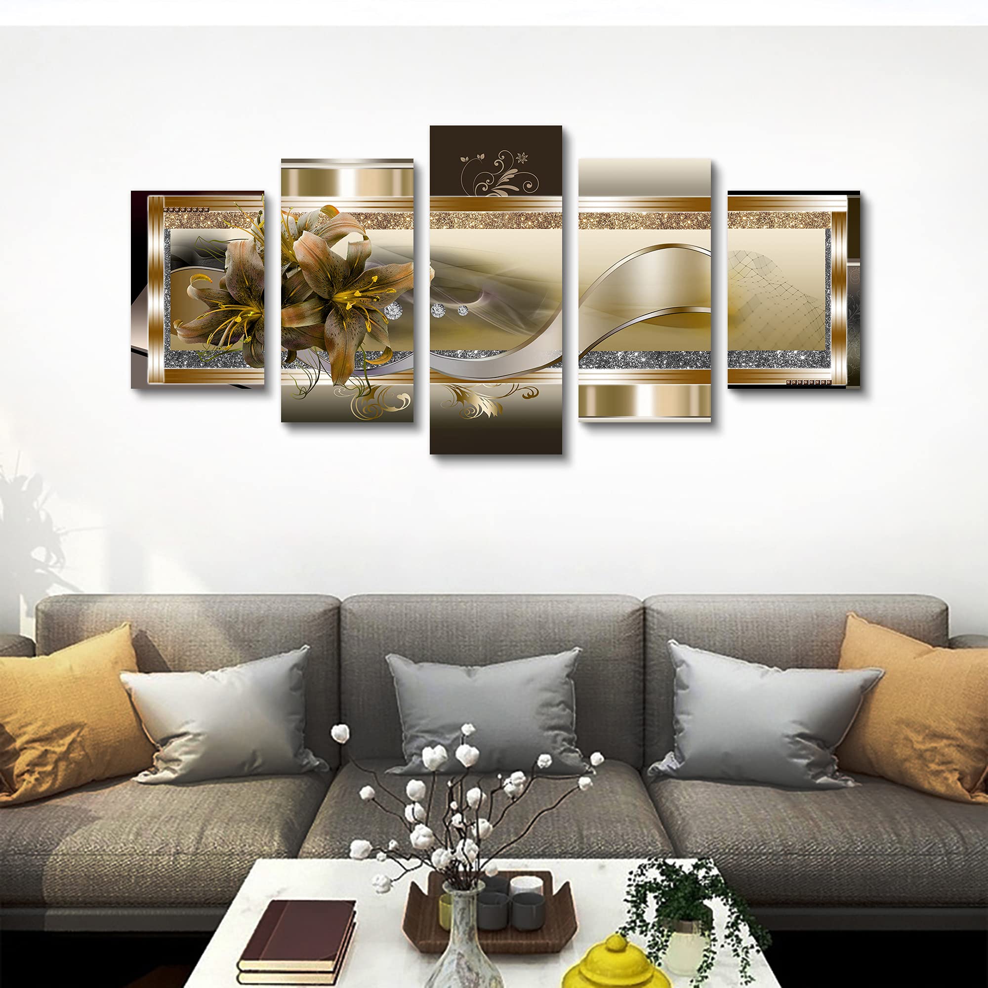 LUDUHU Yellow Orchid Flowers Canvas Print - Abstract Yellow Floral Poster Wall Art Painting Decor for Home Decoration Artwork Picture Bedroom Yellow Floral (D Oversize 80x40inch)