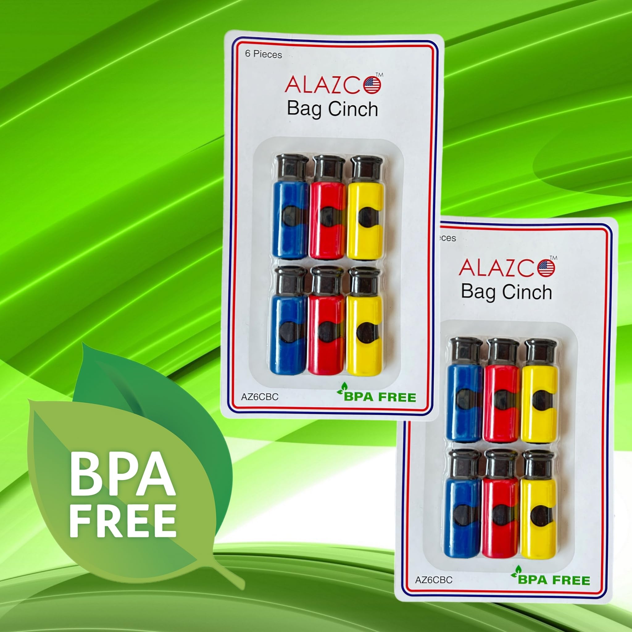 12Pc Bpa-Free Premium Quality Alazco Bag Clips - Value Set Food Fruit Bread Bag Cinch Non-Slip Grip Easy Squeeze & Lock
