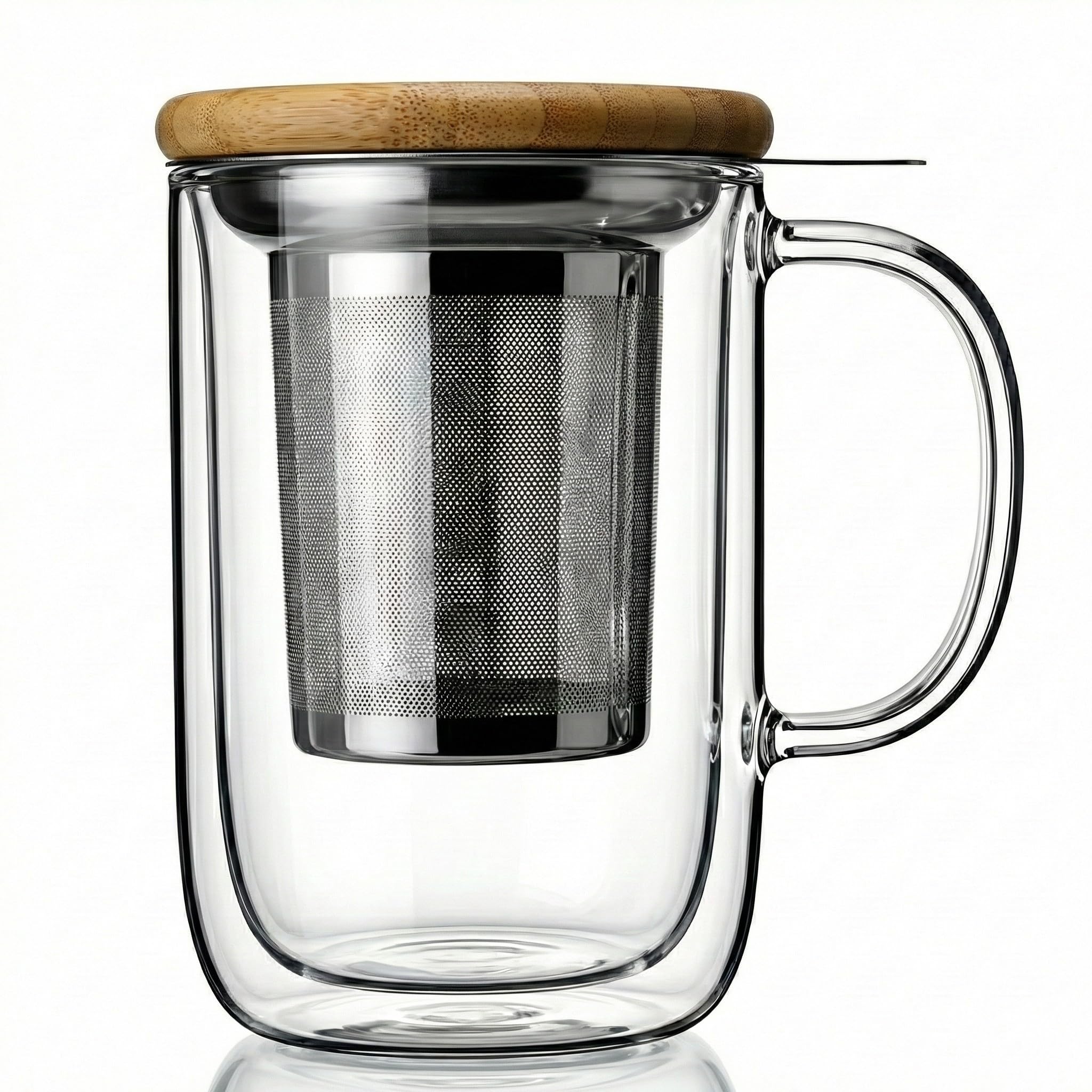 Tealyra  Venus  Tea Cup Infuser  16ounce  Double Wall Glass Mug with Lid and Stainless Steel Basket  Perfect Loose Leaf Te