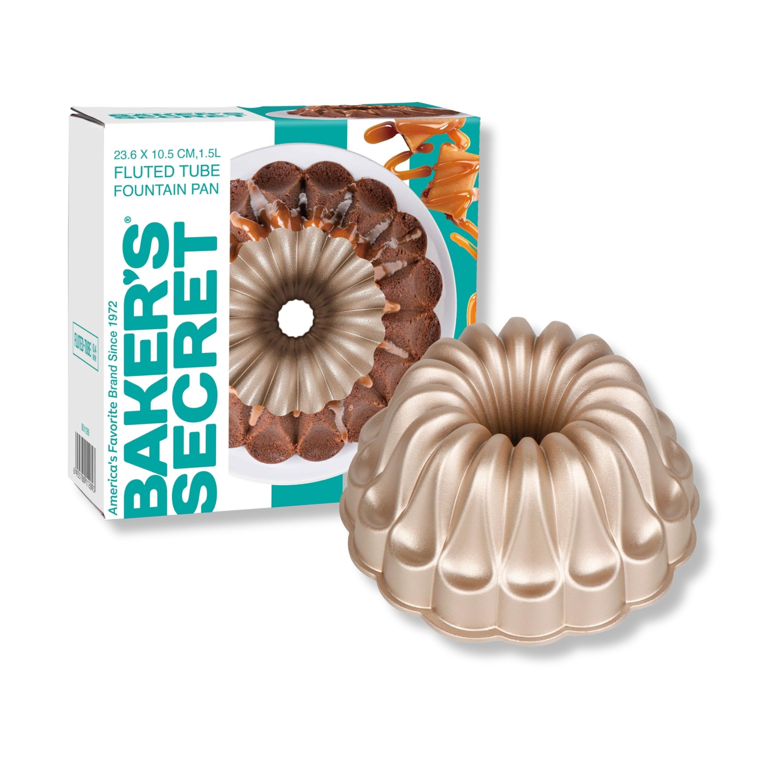 Bakers Secret Nonstick Fluted Cake Pans, Perfect For Bundt Cakes, Die Cast Aluminum Cake Pans, 2 Layers Non-Stick Coating For Ea