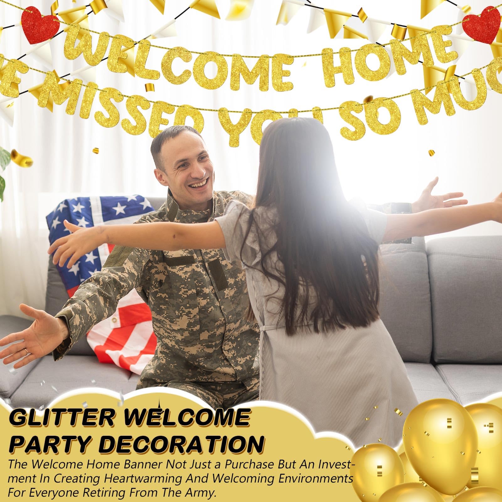 Fulmoon Pre Strung Welcome Home We Missed You So Much Banner Glitter Welcome Home Sign for Party Decorations Military Army Retur