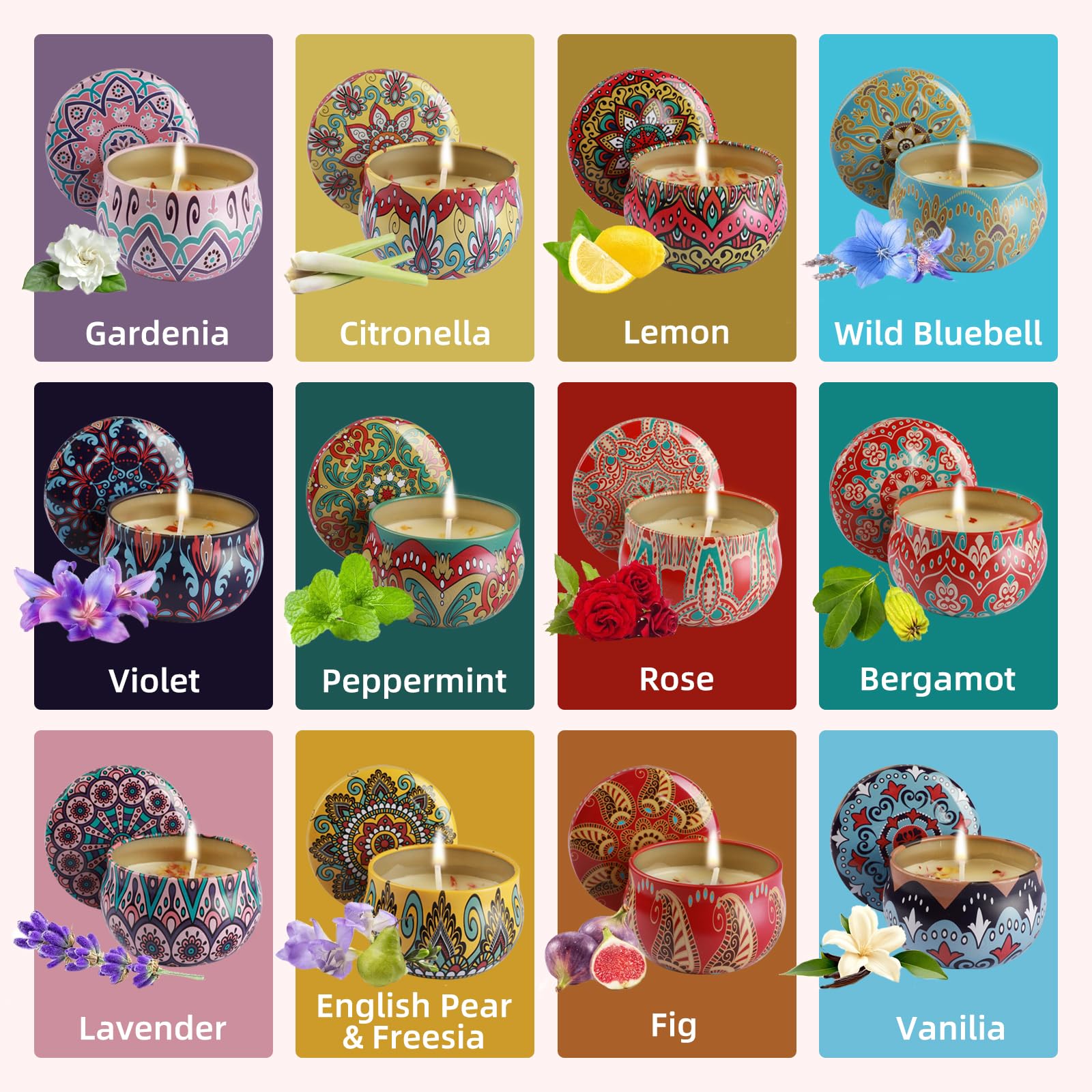 YARDZINE Scented Candles for Valentines Day Gifts, 12 Pack Candles for Home Scented, 2.5 oz Soy Candles, Long Lasting Scented Ca