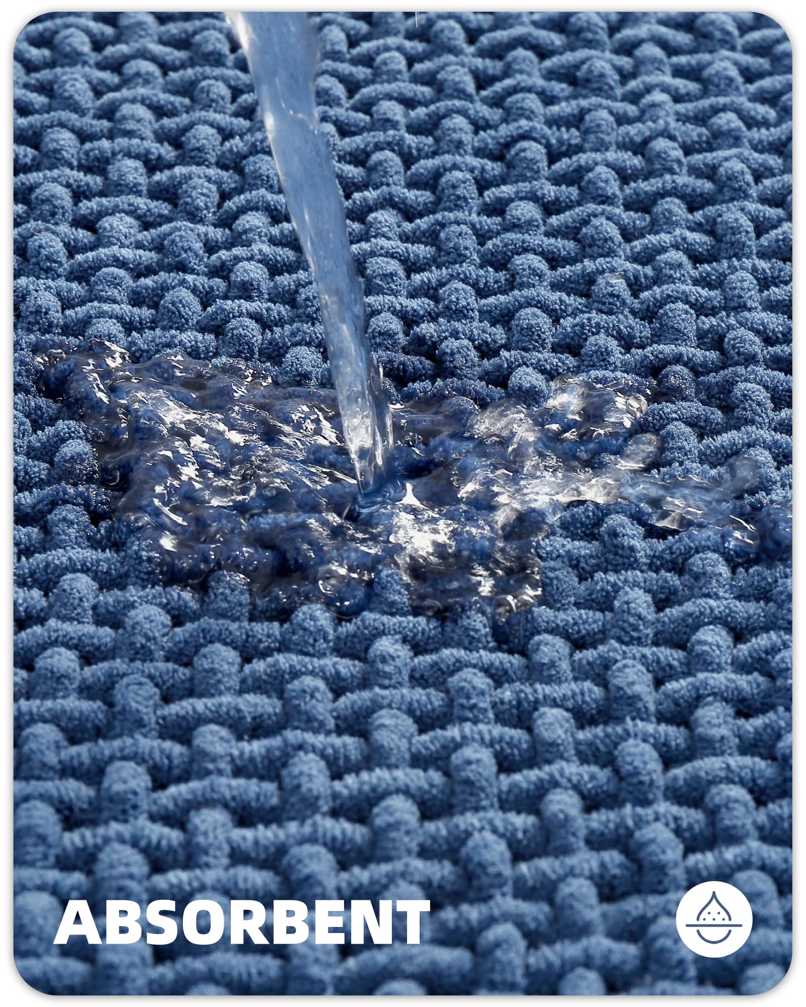 Color&Geometry Navy Blue Chenille Bathroom Rugs- Non Slip, Absorbent, Quick Dry, Thin, Washable- 16''X24'' Small Bath Mat Carpet