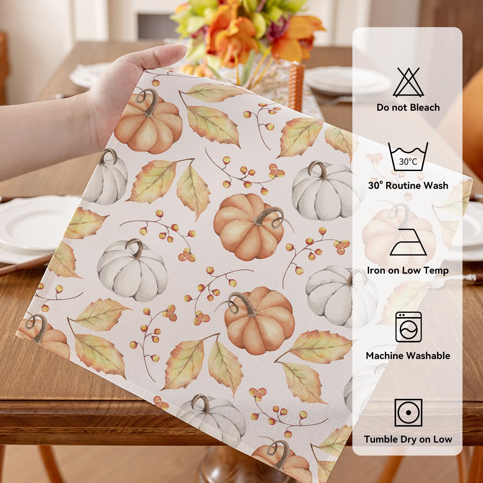 Romanstile Orange Pumpkin Fall Table Runner 13 x 72 Inch, Autumn Thanksgiving Harvest Farmhouse Style Table Decoration for Dinin
