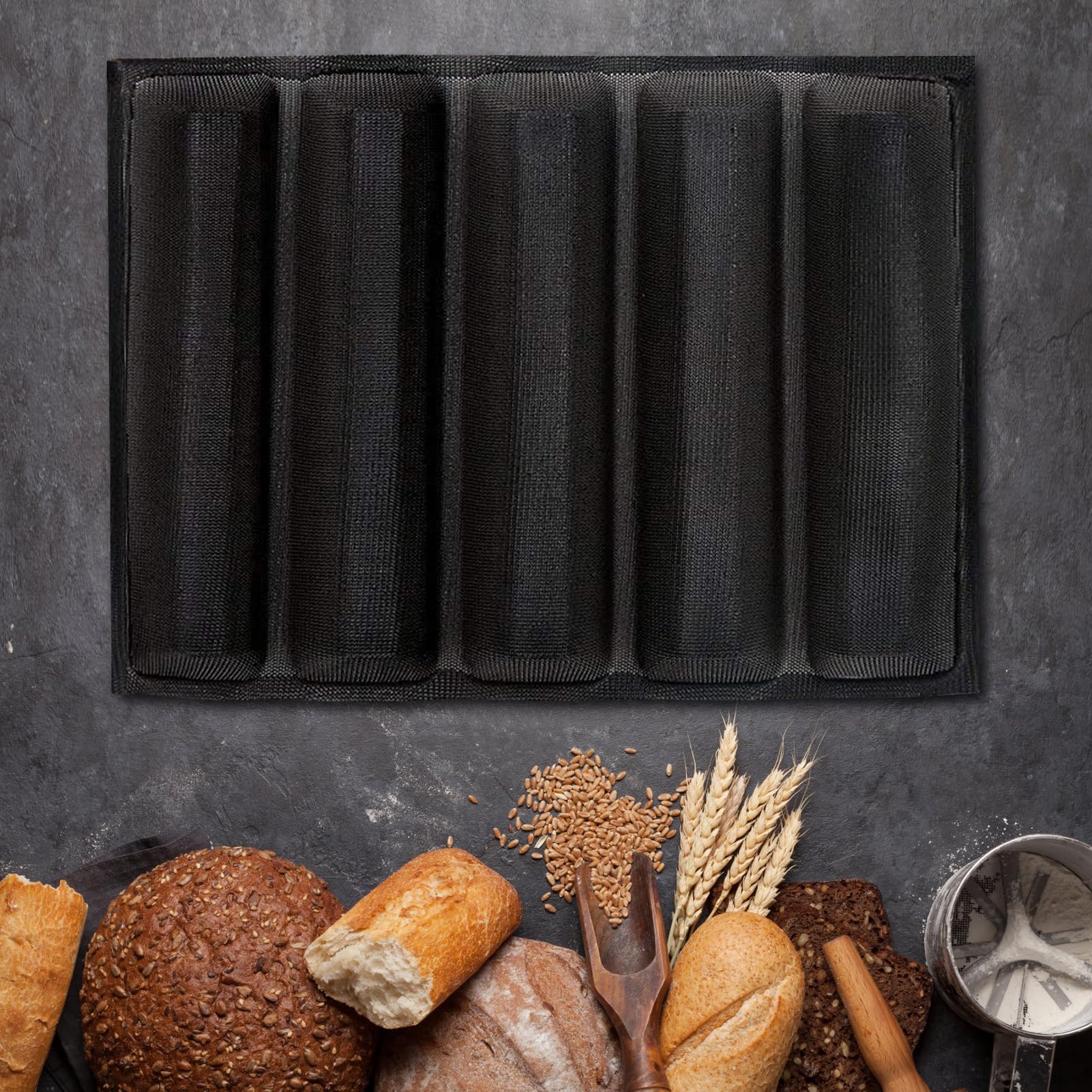 Estink Silicone Pan, Oblong Shape Bread French Bread Baking French Bakeware Tray 5 Loaf Nonstick Baking Liners Mat For Frozen Do