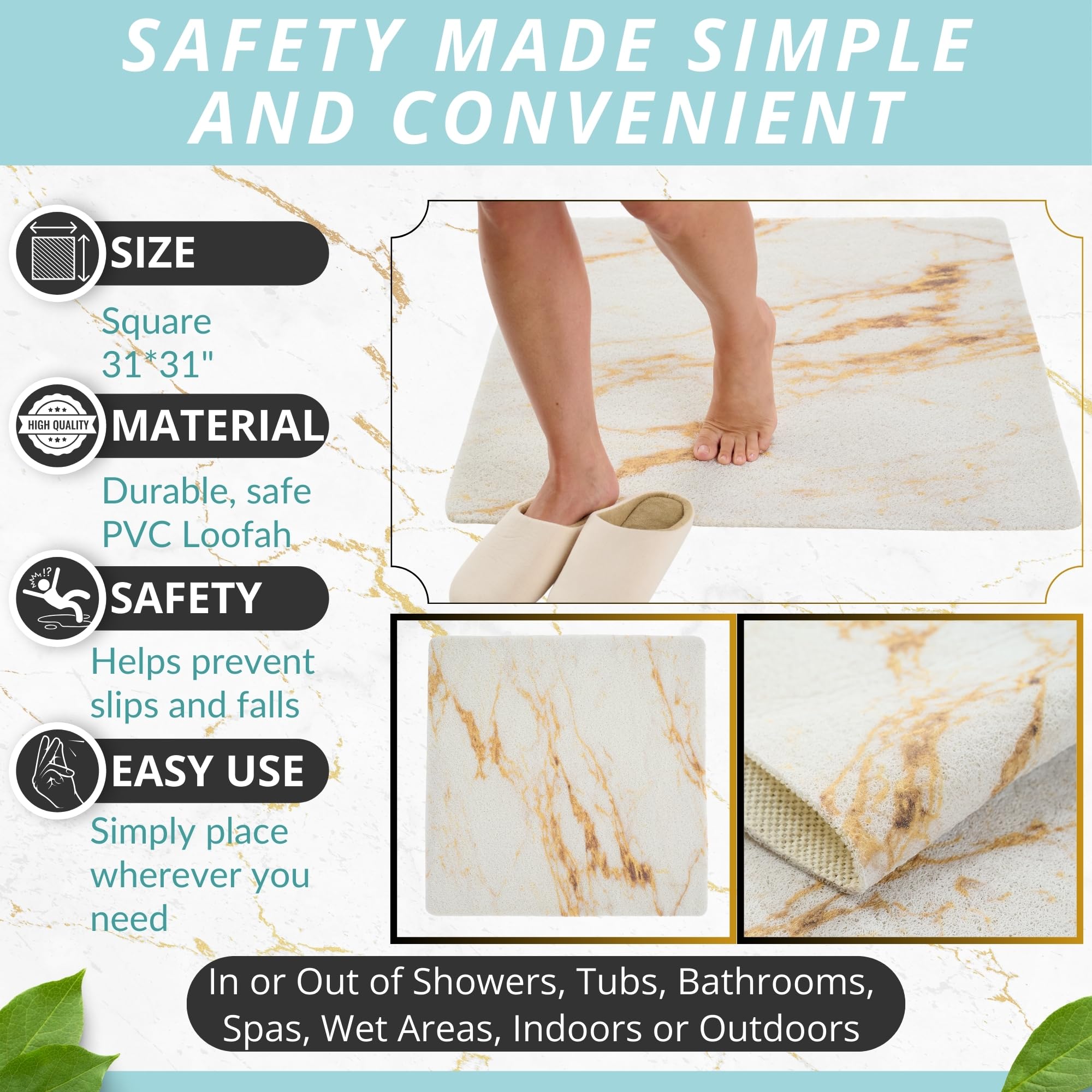 Square Shower Mat Non Slip - Loofah Shower Mats - Shower Mats For Showers Anti Slip For Elderly - Shower Mats For Showers Anti S
