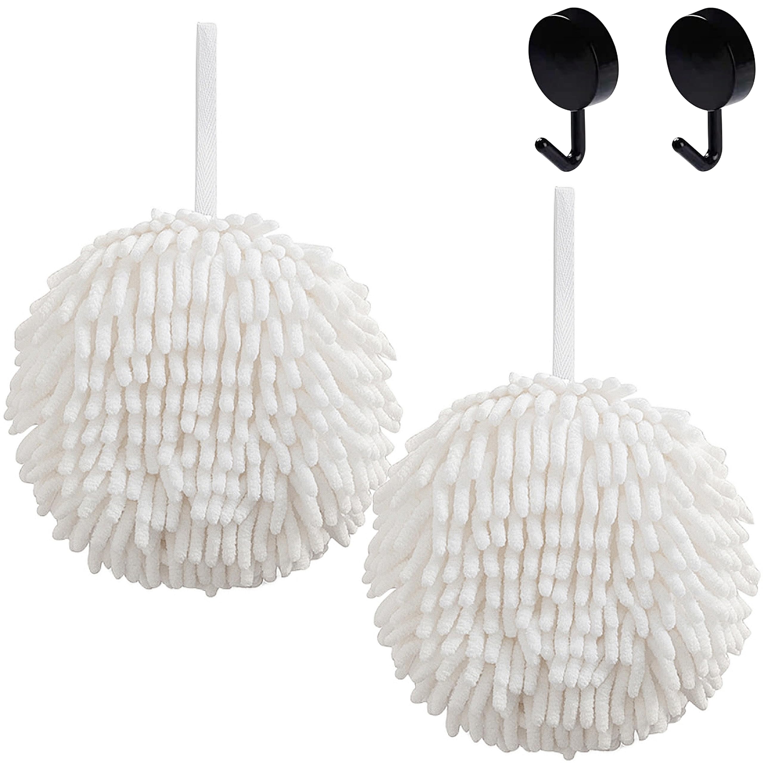 Frbryak 2 Pcs Fuzzy Ball Hand Towels, Microfiber Chenille Hand Towel Balls For Bathroom With Hanging Loop, Soft Fast Drying Deco