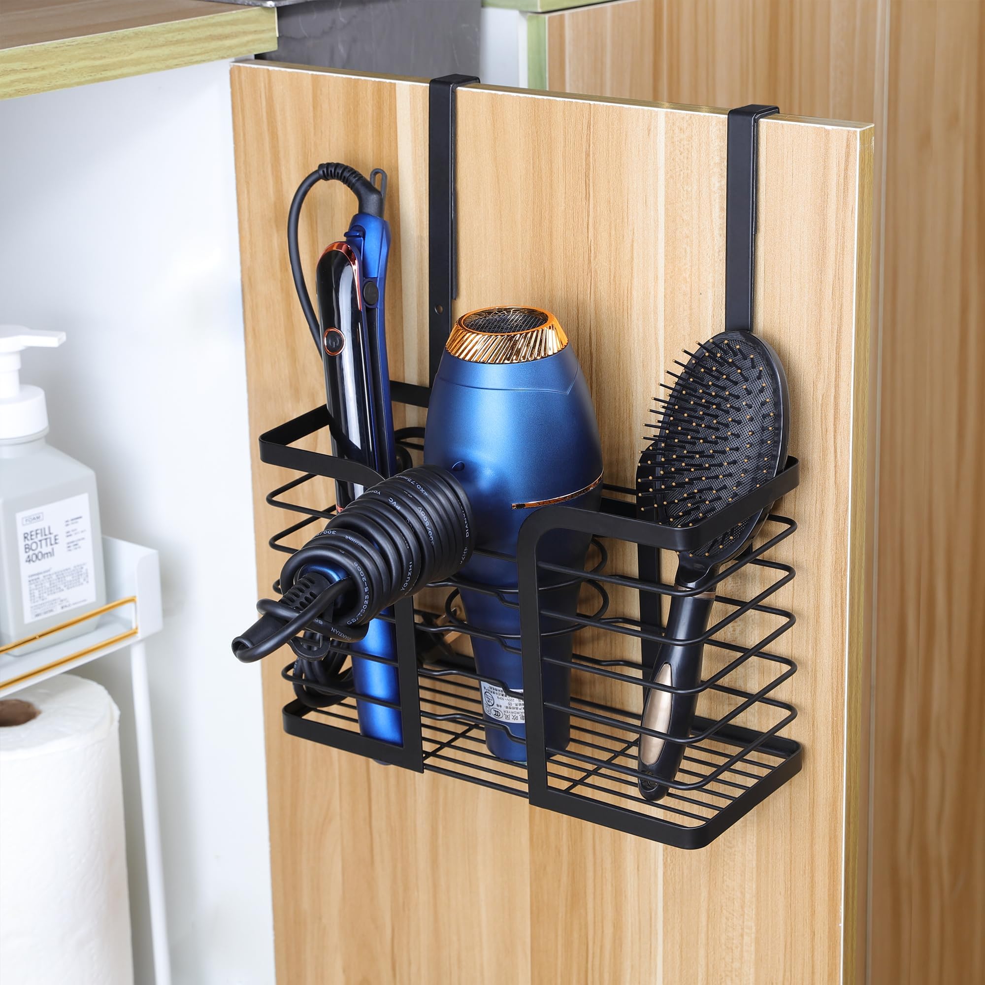 YIGII Hair Dryer Holder - Hair Tool Organizer 3-in-1 Blow Dryer Holder Adjustable Height  Bathroom Organizer Wall Mounted/Cabinet Door for Flat/Curling Irons  Hair Straighteners