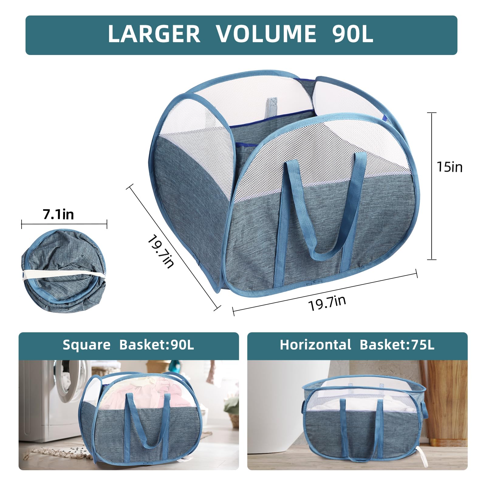 Durable Collapsible Laundry Basket, 90L Clothes Hampers For Laundry, Foldable Laundry Basket With Handles, Tear-Proof Pop Up Ham