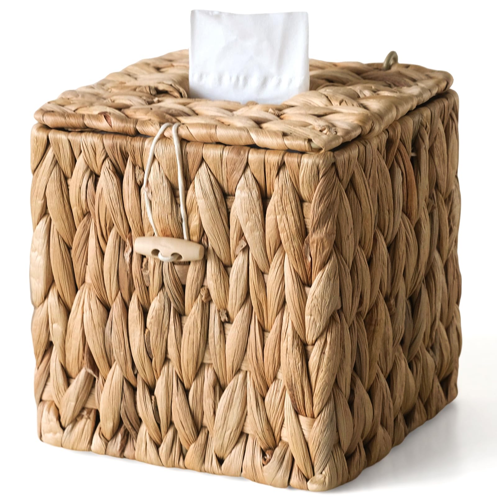 Rattan Tissue Box Cover with Lid, Wicker Tissue Box Holder Square, Hand Woven Cube Tissue Box Cover Tissue Holder for Bathroom L