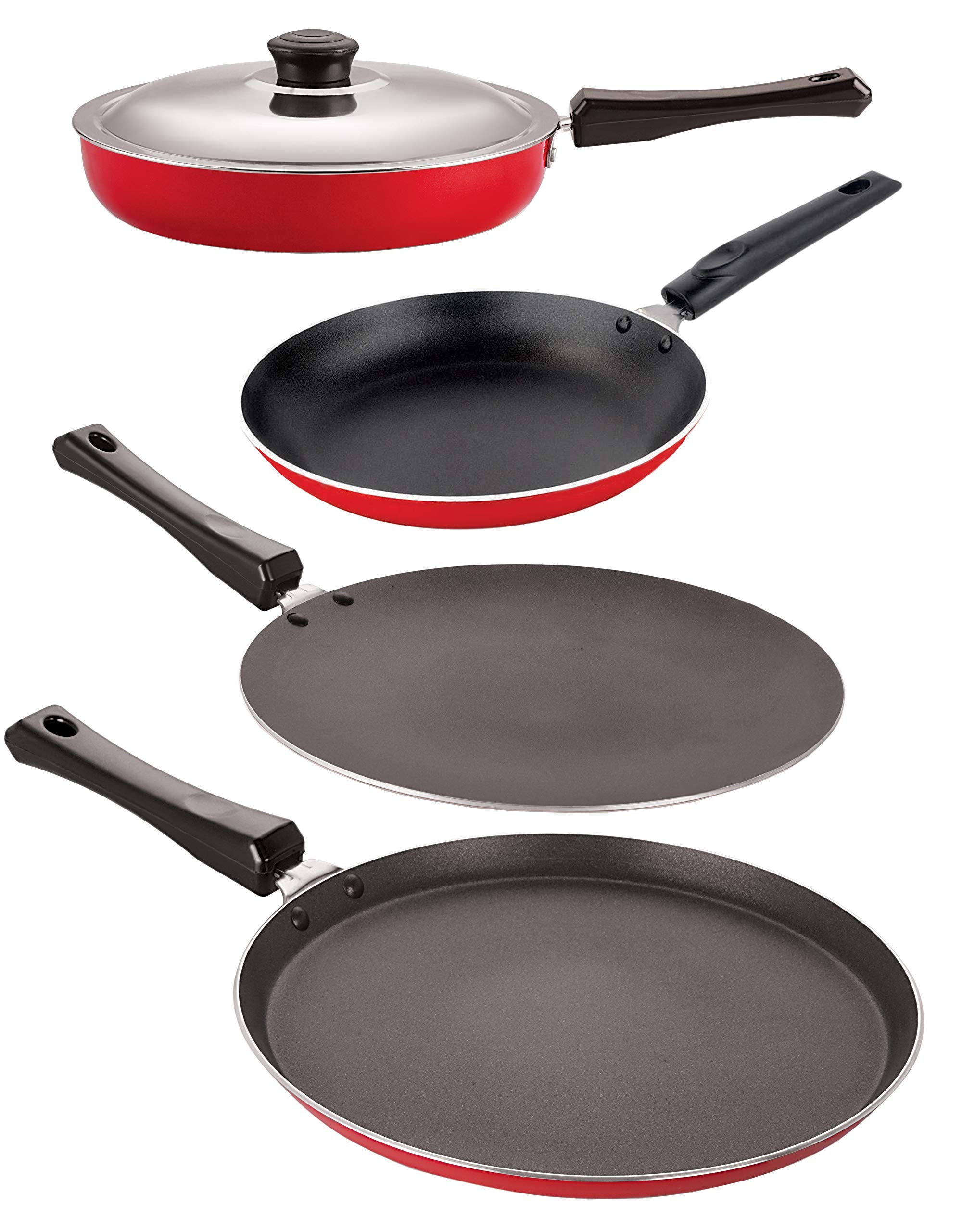 Nirlon 3 Layer NonStick Coated 4 Piece Cookware Combo Item Set Offer With Extreme Durability
