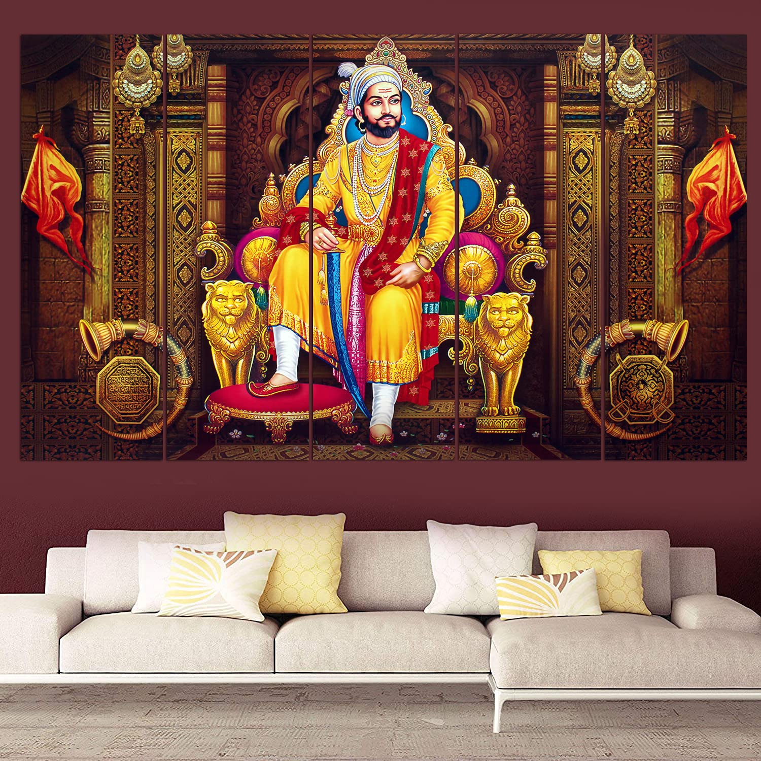 Maxstone Improve Your Place Nylon Chhatrapati Shivaji Maharaj Wall Painting With Multiple Frame (Multicolour , 30X50 Inch , Larg
