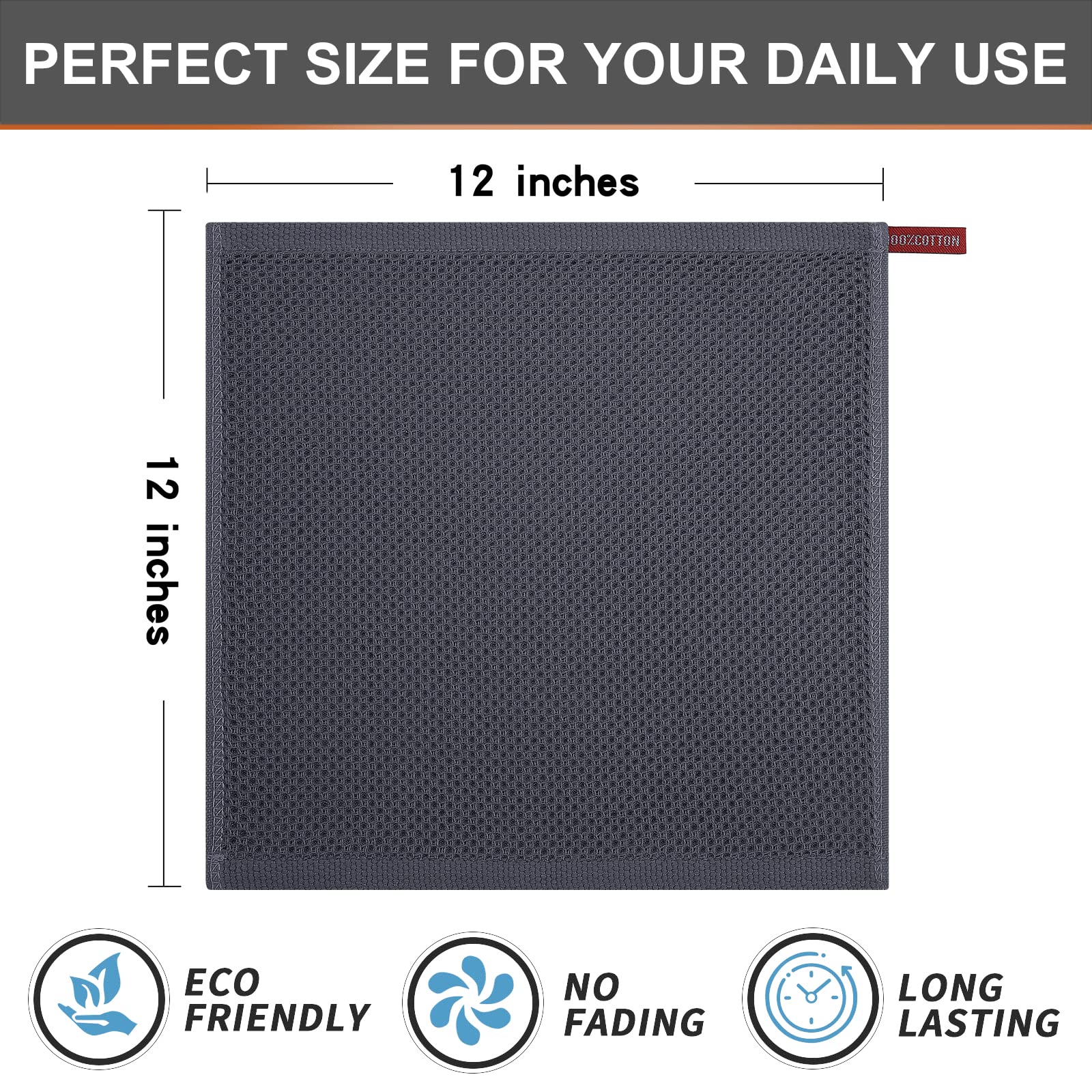 Kitinjoy 100% Cotton Kitchen Dish Cloths, 6 Pack Waffle Weave Ultra Soft Absorbent Dish Towels For Drying Dishes Quick Drying Ki