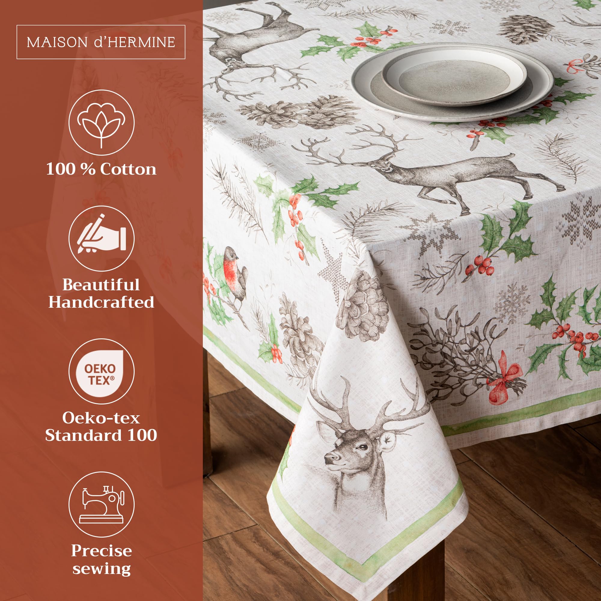 Maison D' Hermine 100% Cotton Table Cover - 70''X108'' Rectangle Decorative Tablecloth - Washable Tablecloths For Dining, Home &