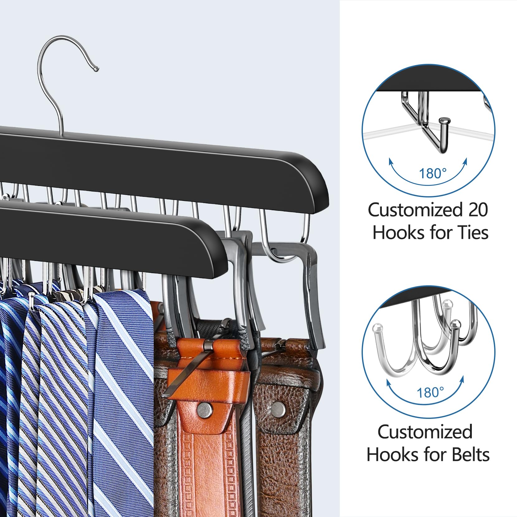 Resovo 2 Pack Tie Rack & Belt Hanger 2 In 1 Tie Hanger Space Saving Max 42 Belts& 60 Ties Capacity For Closet Organizers And Sto