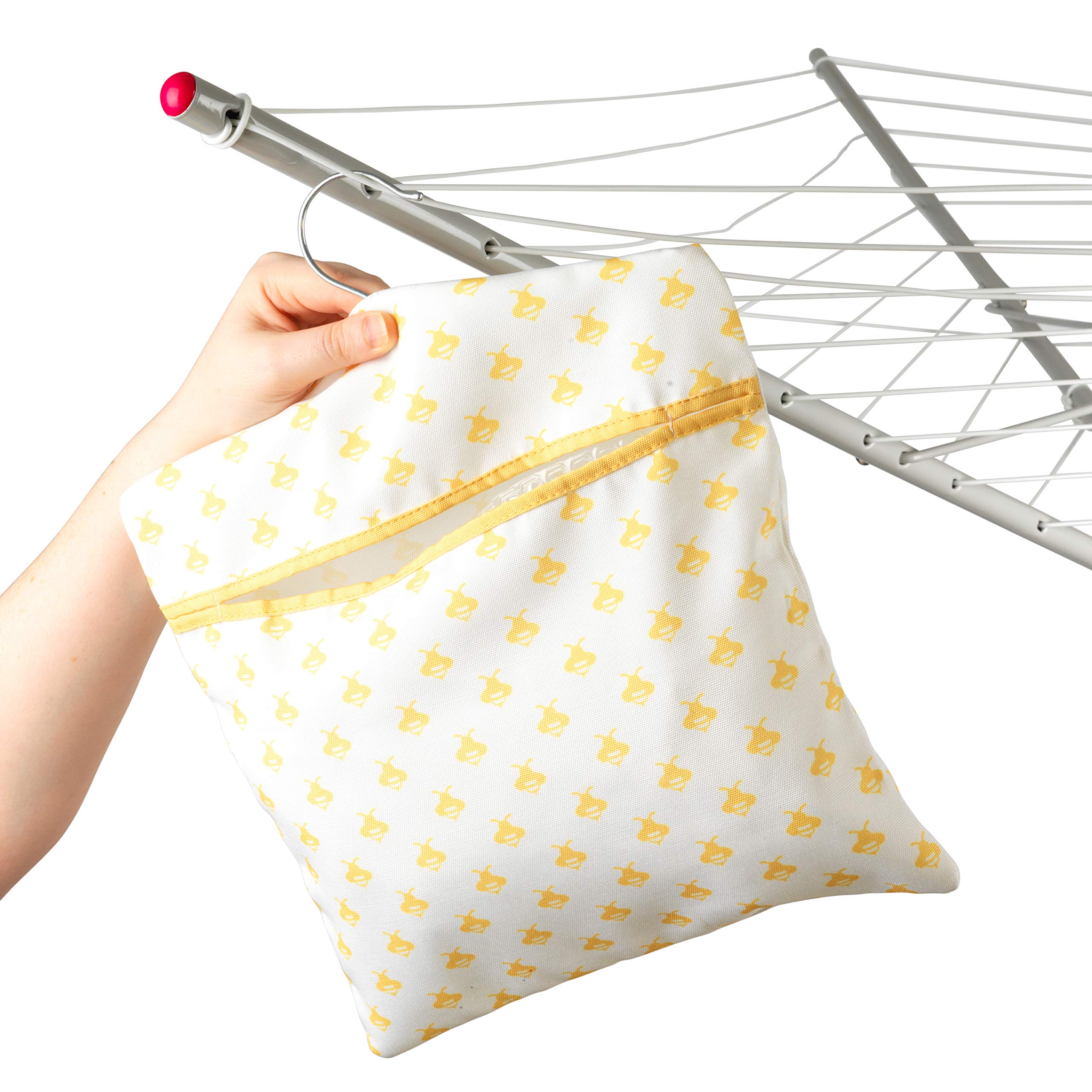 Kleeneze Kl081575Eu7 Busy Bee Hang On The Line Peg Bag, Easy Hanging Hook, Holds Up To 50 Pegs, 33 X 30Cm, Yellow/White