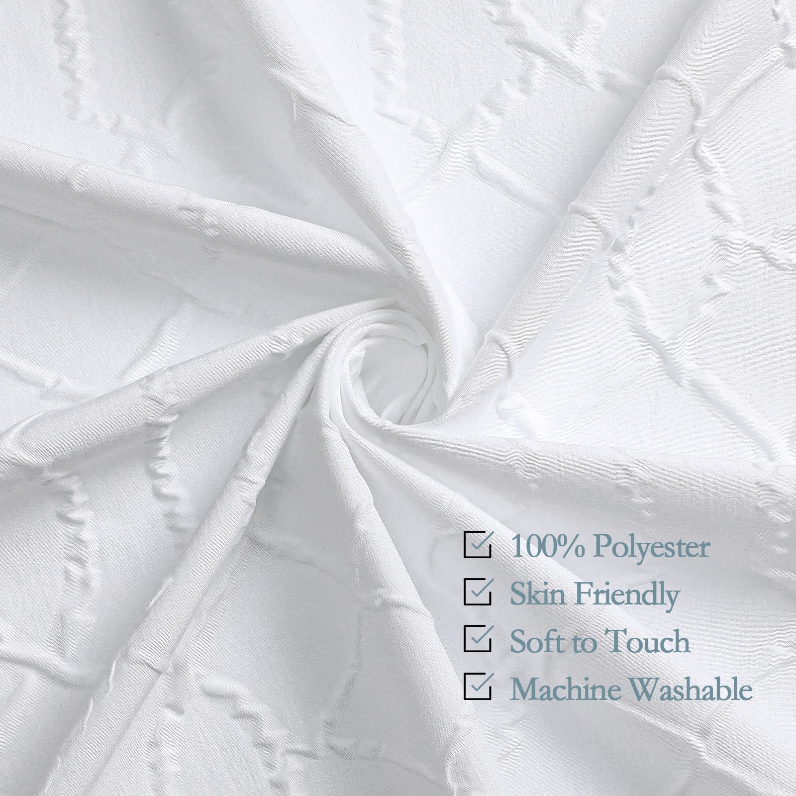 Gibelle White Shower Curtain For Bathroom, 3D Embossed Geometric Textured Fabric Shower Curtain Set With Hooks, Modern Farmhouse