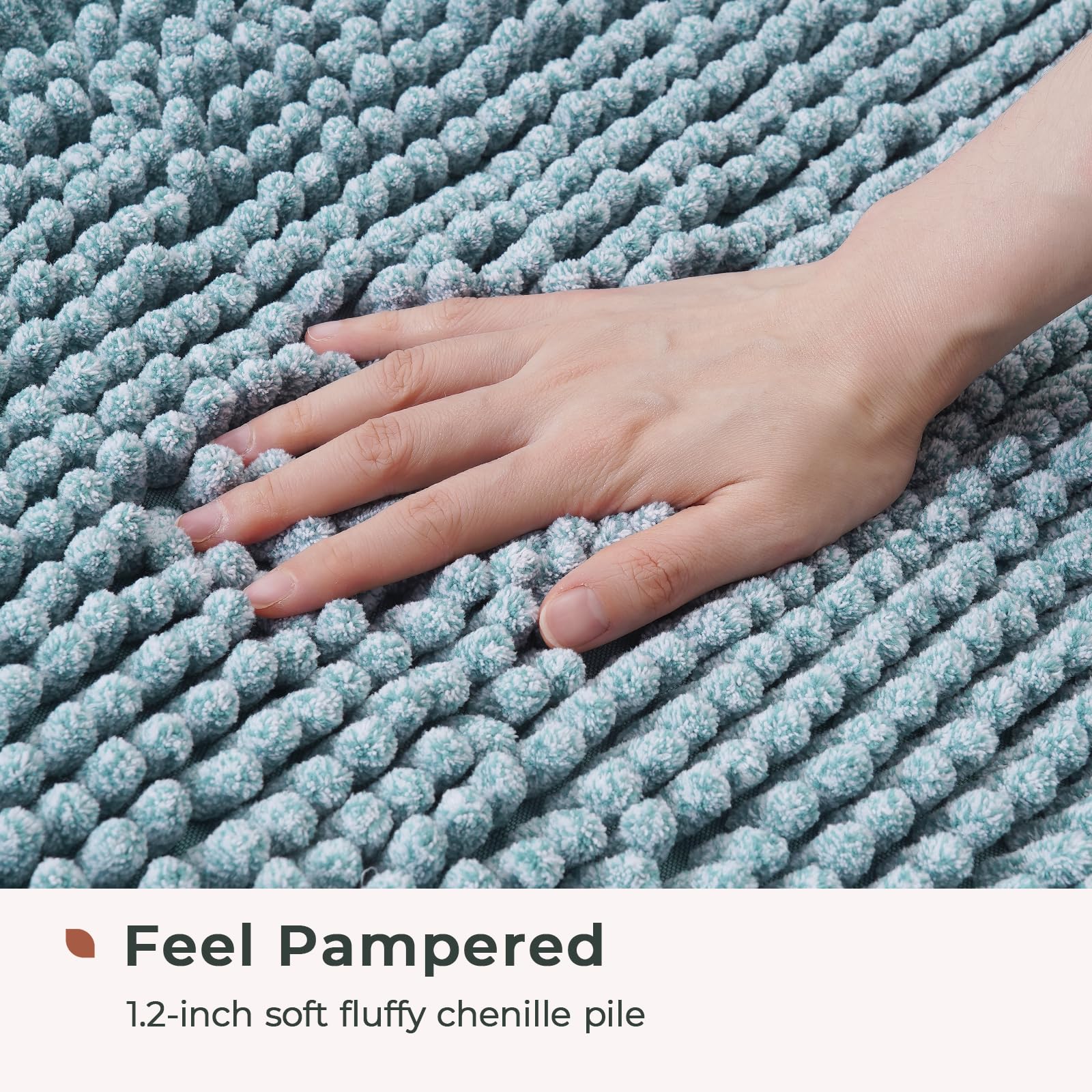 Freshmint Chenille Bathroom Rugs Mat 24''X17'', Non-Slip Bath Mat For Bathroom Floor & Bathtub, Washable Shower Shag Bath Rugs,
