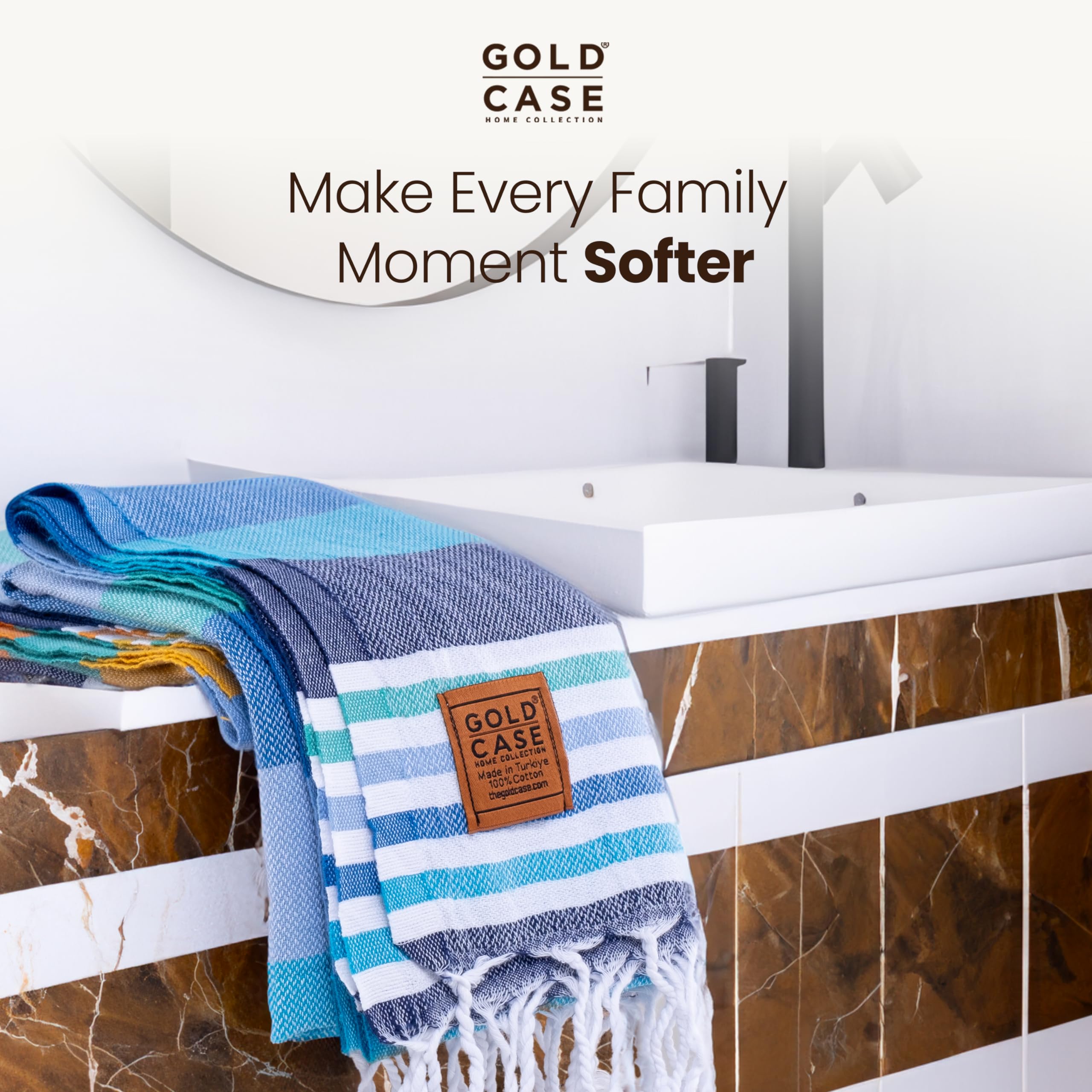 Gold Case Turkish Hand Towels For Bathroom Set Of 6-20 X 40-100% Cotton Bathroom Hand Towels - Olympos Kitchen Hand Towel For Sp