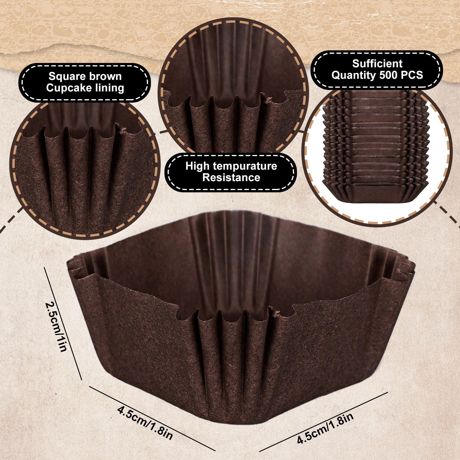 Whaline 500Pcs Square Mini Cupcake Liners Disposable Brownie Baking Cups Coffee Color Cupcake Wrappers For Baby Shower Wedding B