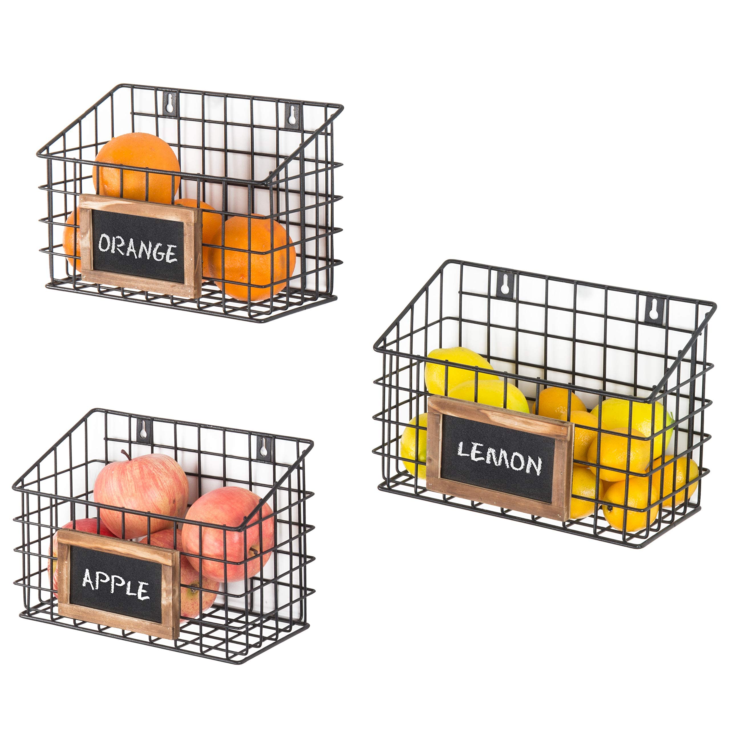 Mygift Black Metal Wire Hanging Storage Basket With Chalkboard Labels, Small Organizer Bin, Set Of 3