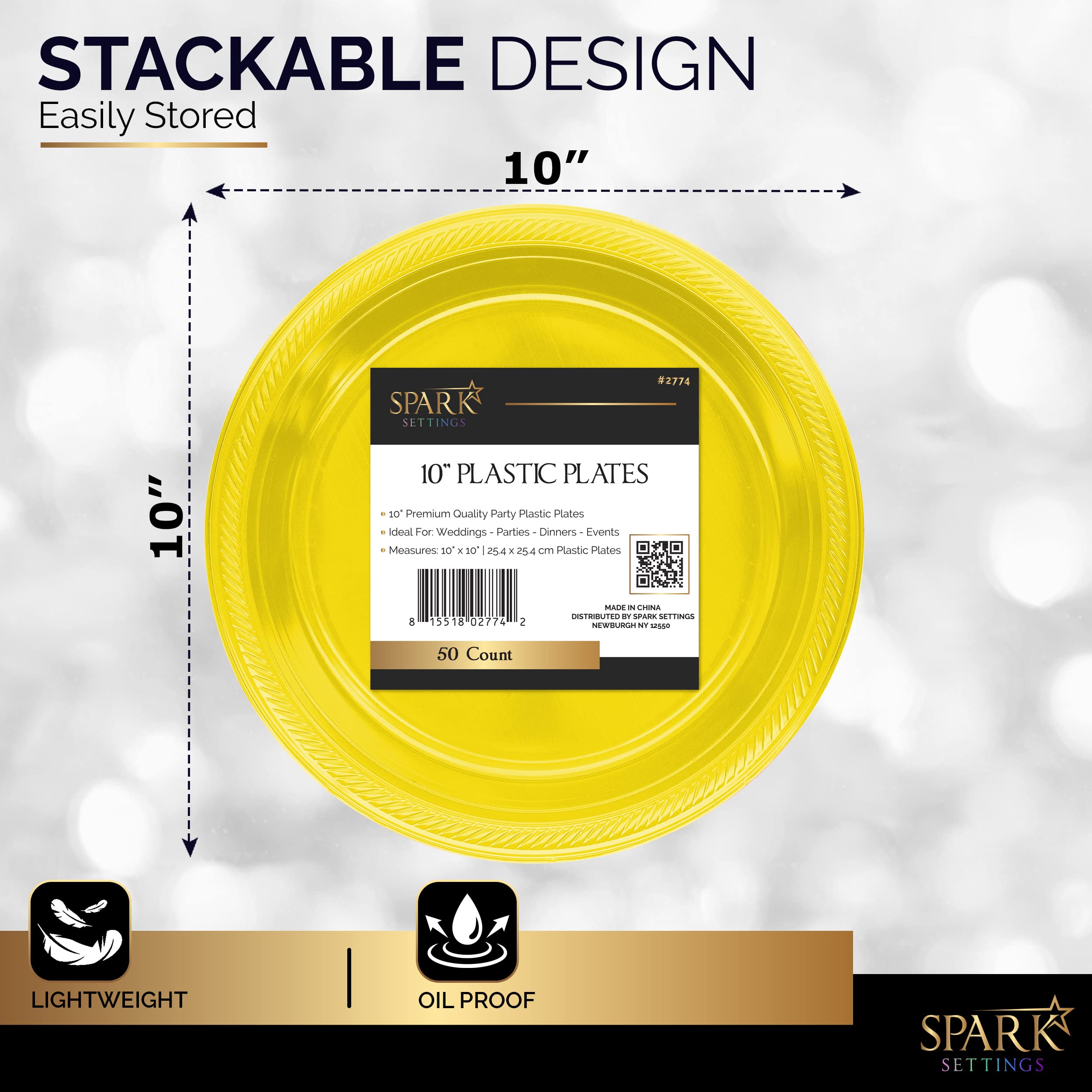 Amcrate Disposable Plastic Plates Yellow  10.4 Inches Plastic Dinner Plates  Strong and Sturdy Disposable Plates for Party  Dinner  Holiday  Picnic  or Travel Party Plates  Pack of 50
