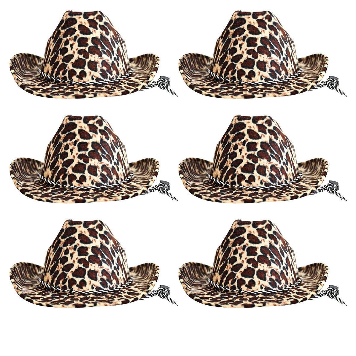 Beistle Leopard Print Cowboy Hats, 6 Pieces - One Size Fits Most, Adjustable Chin Strap, Safari Party Supplies, Halloween Costum