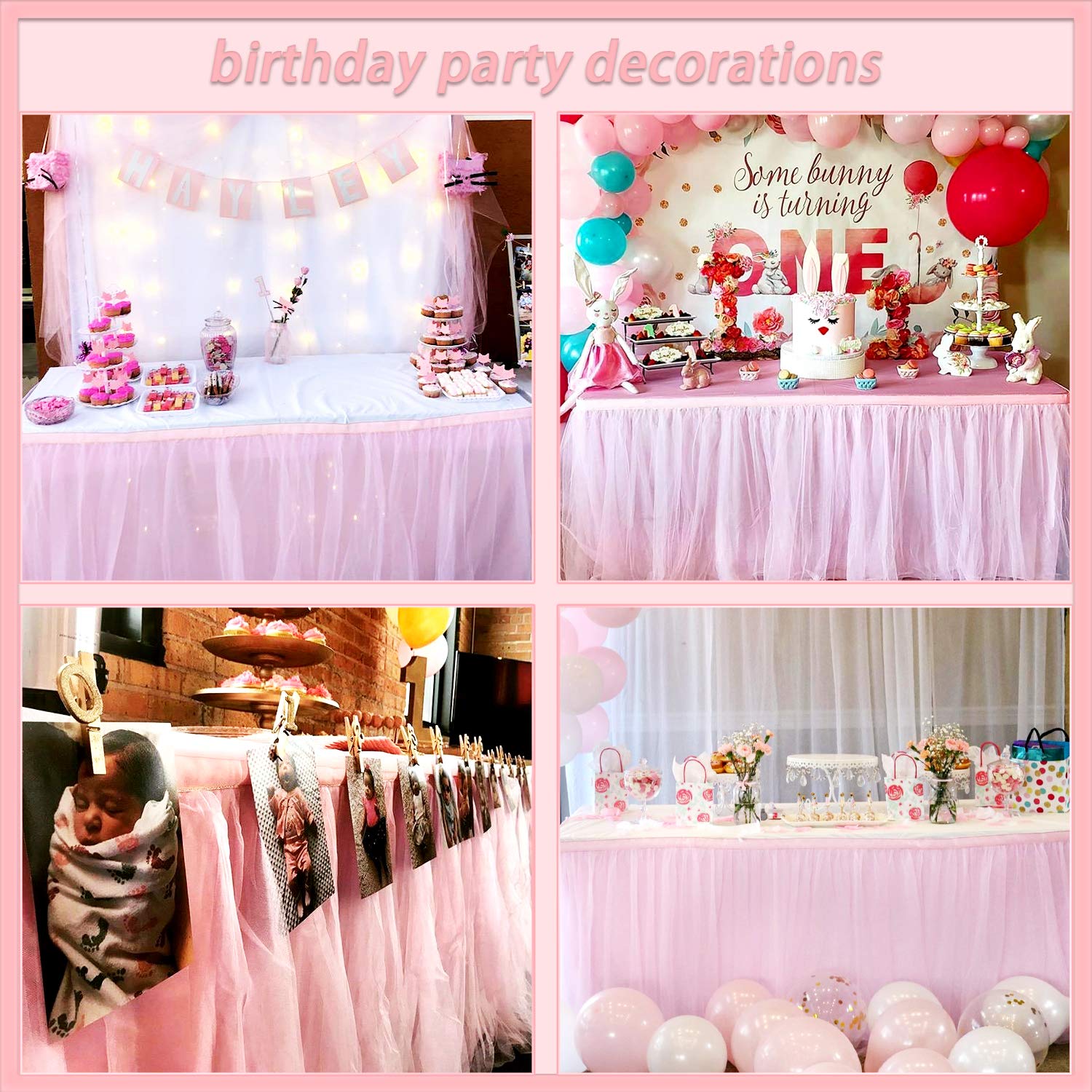 Suppromo 6Ft Pink Tulle Table Skirt Baby Shower Tablecloth For Rectangle Tables Or Round Tables Pink Ruffle Tutu Table Skirts Fo