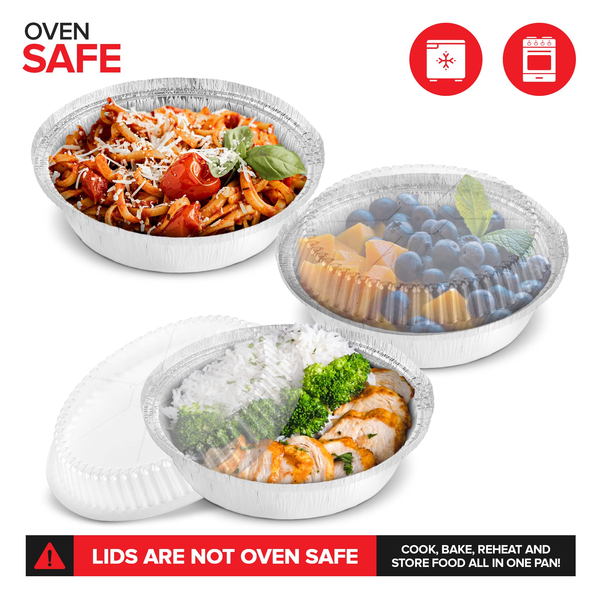 Stock Your Home 9'' Round Aluminum Foil Pans With Lids (40 Pack) Pie Tins Disposable 9 Inch With Lid, To-Go Containers For Pies,